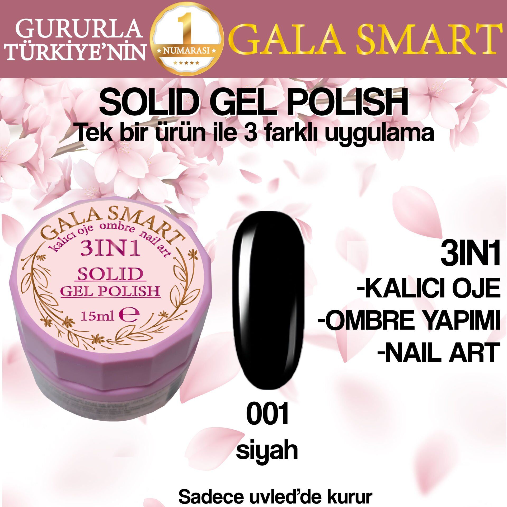 Gala solıd gel polısh 15 ml no 001 siyah