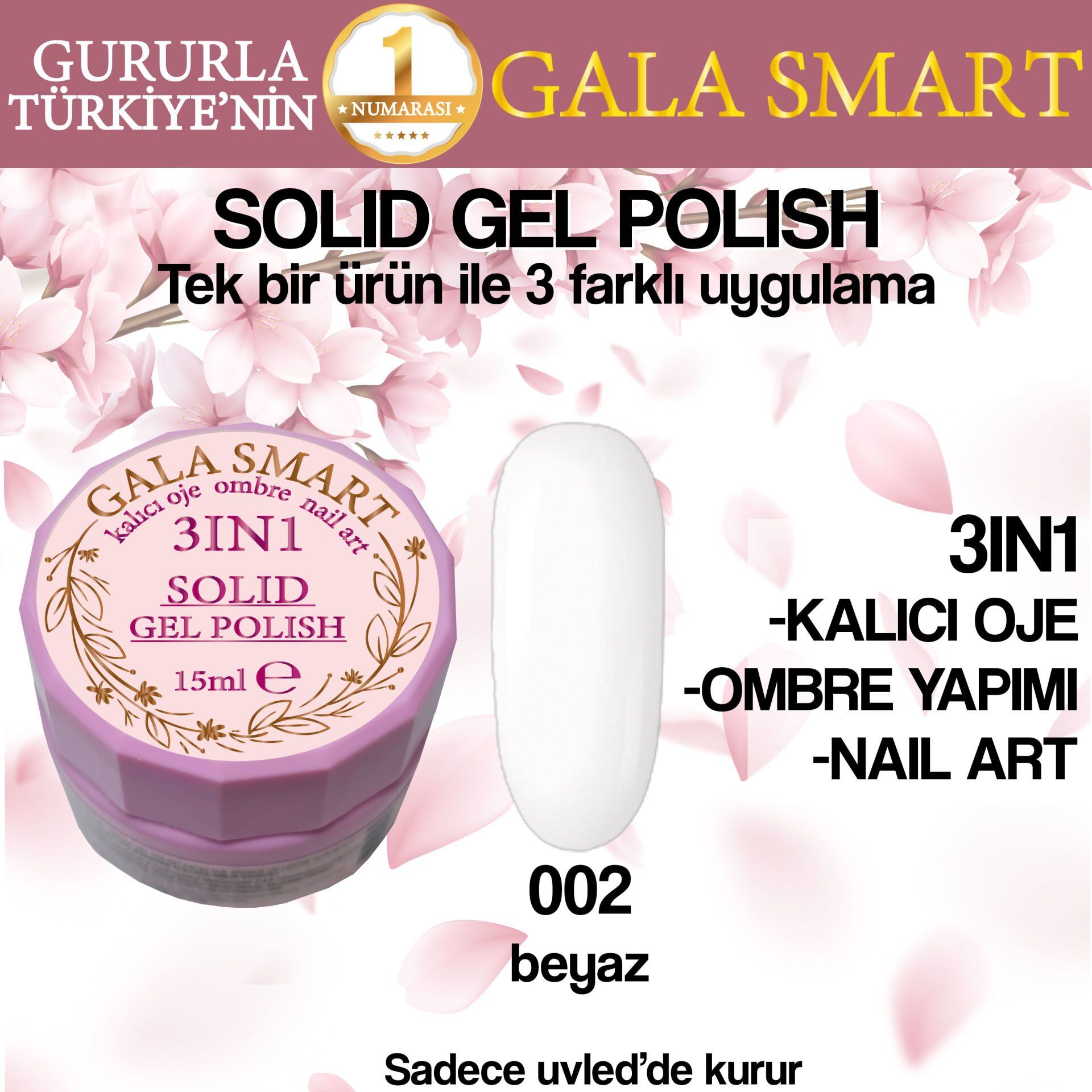 Gala solıd gel polısh 15 ml no 002 beyaz
