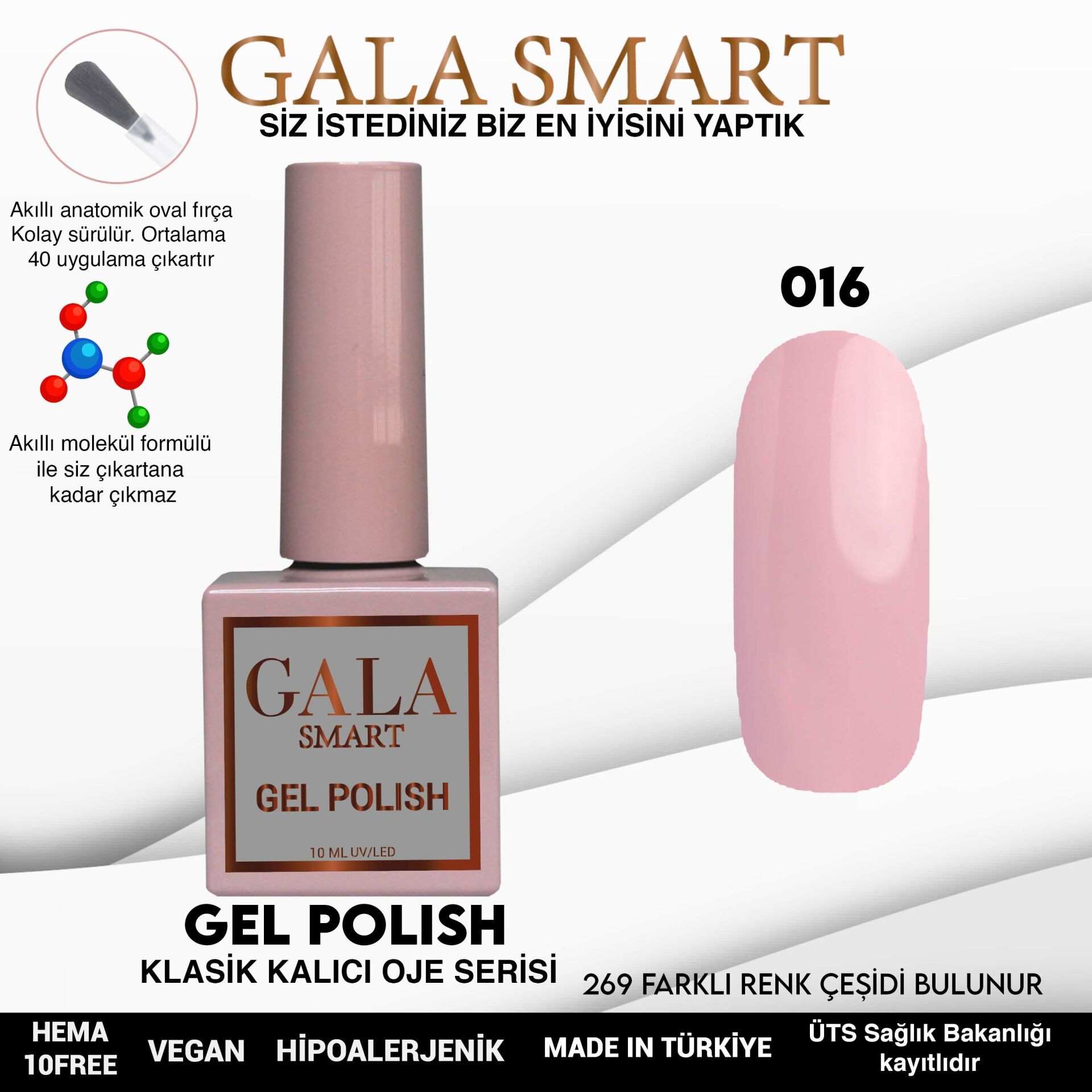 Gala smart classic kalıcı oje 10 mle no:016