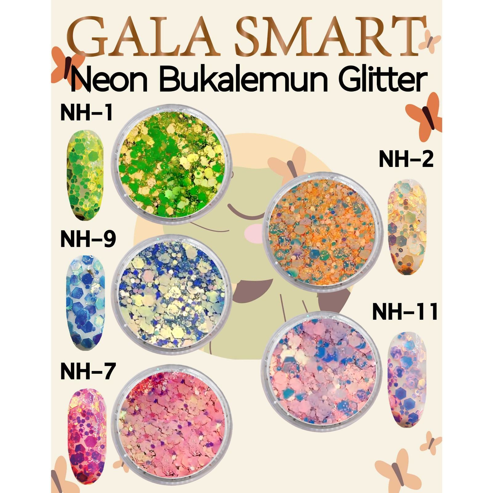Neon bukalemun glitter süs set - 5 li