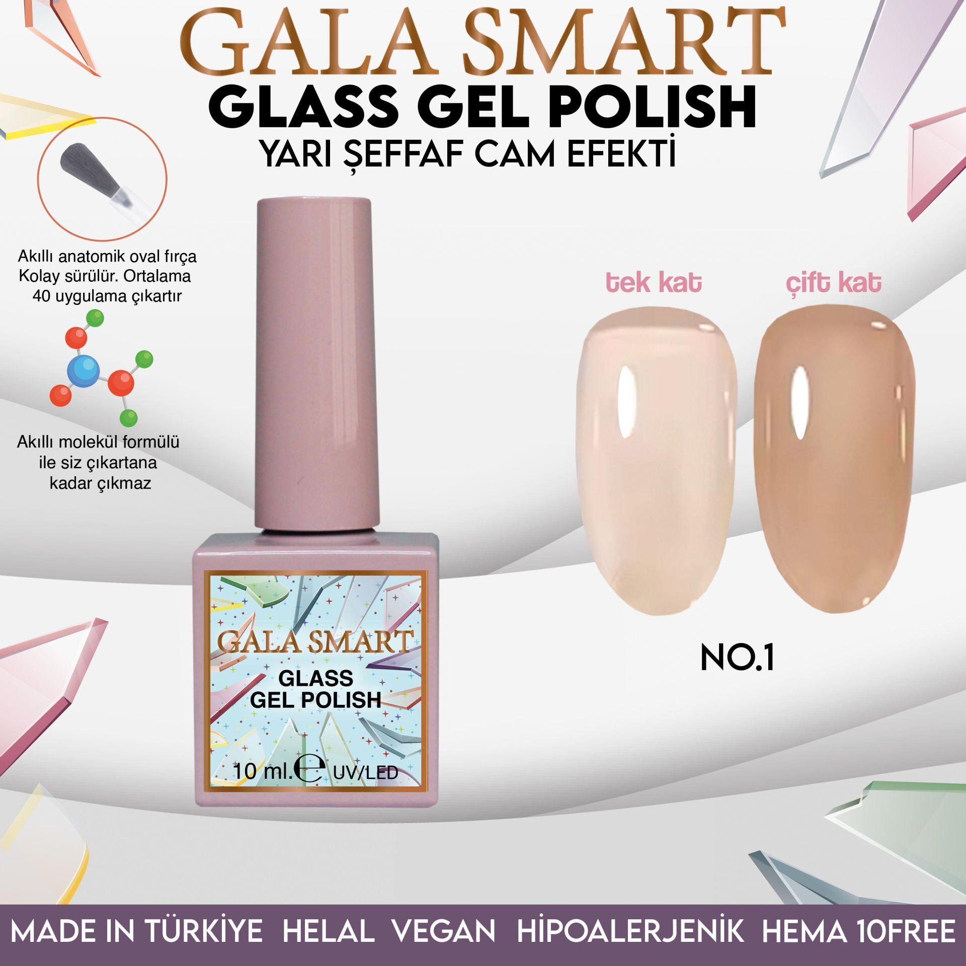 Gala smart glass kalıcı oje 10 mle no:01