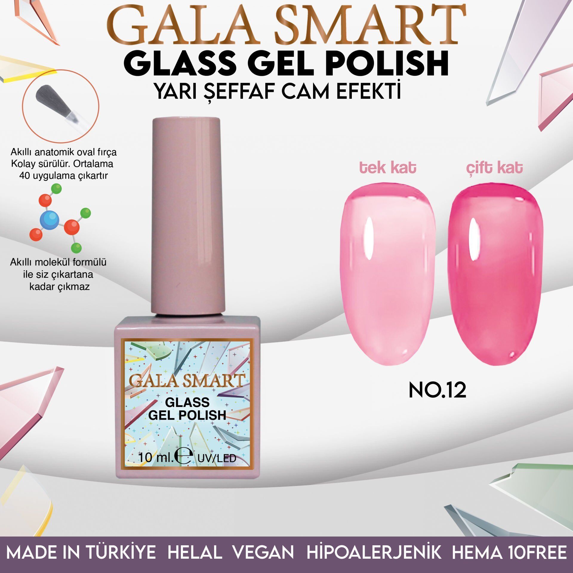 Gala smart glass kalıcı oje 10 mle no:12