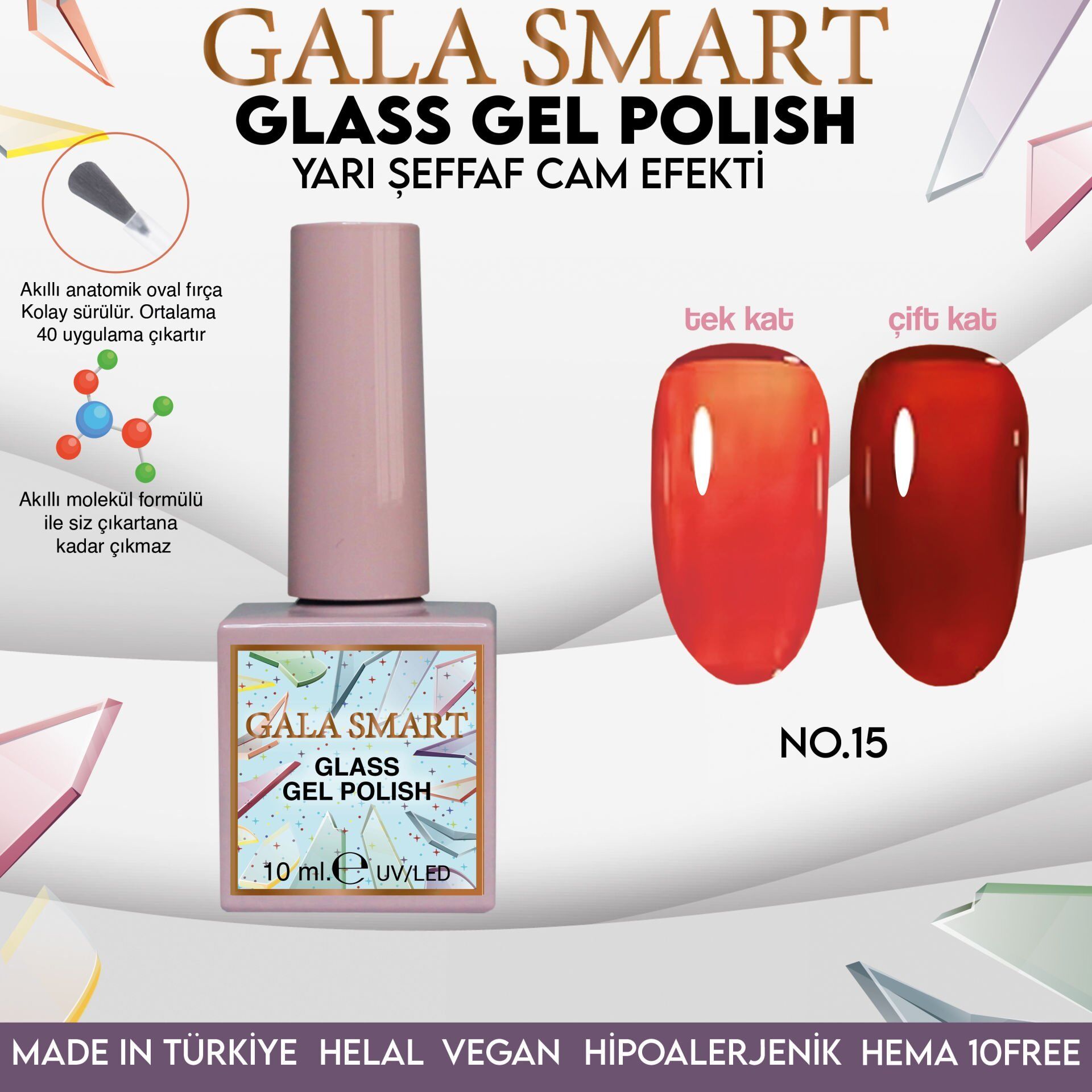 Gala smart glass kalıcı oje 10 mle no:15