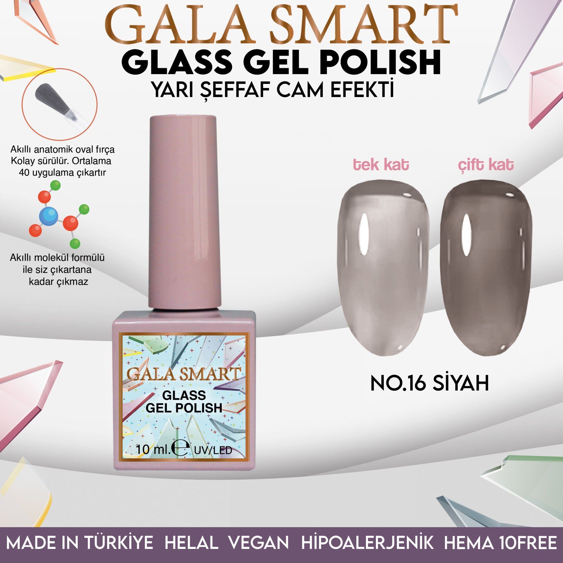 Gala smart glass kalıcı oje 10 mle no:16