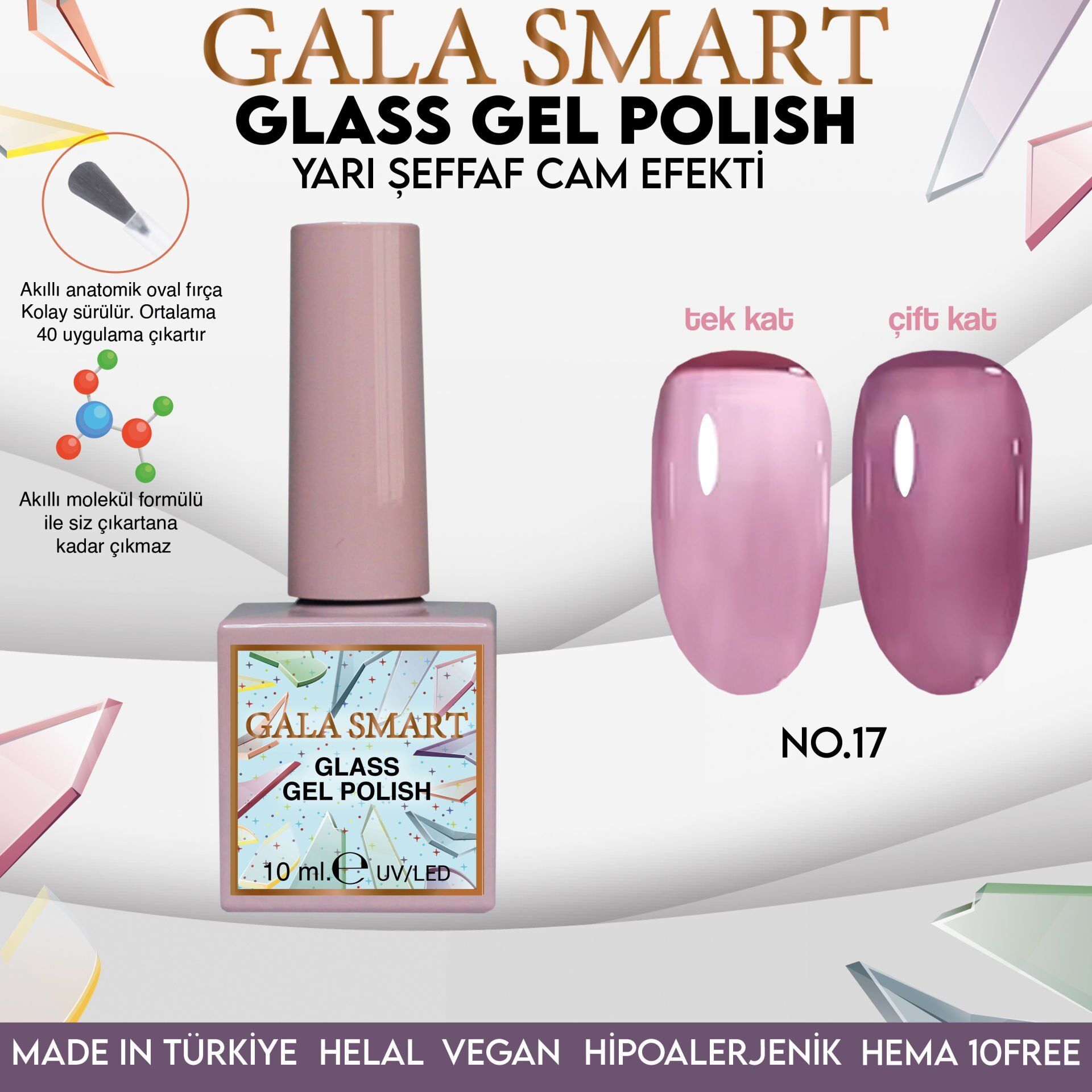 Gala smart glass kalıcı oje 10 mle no:17