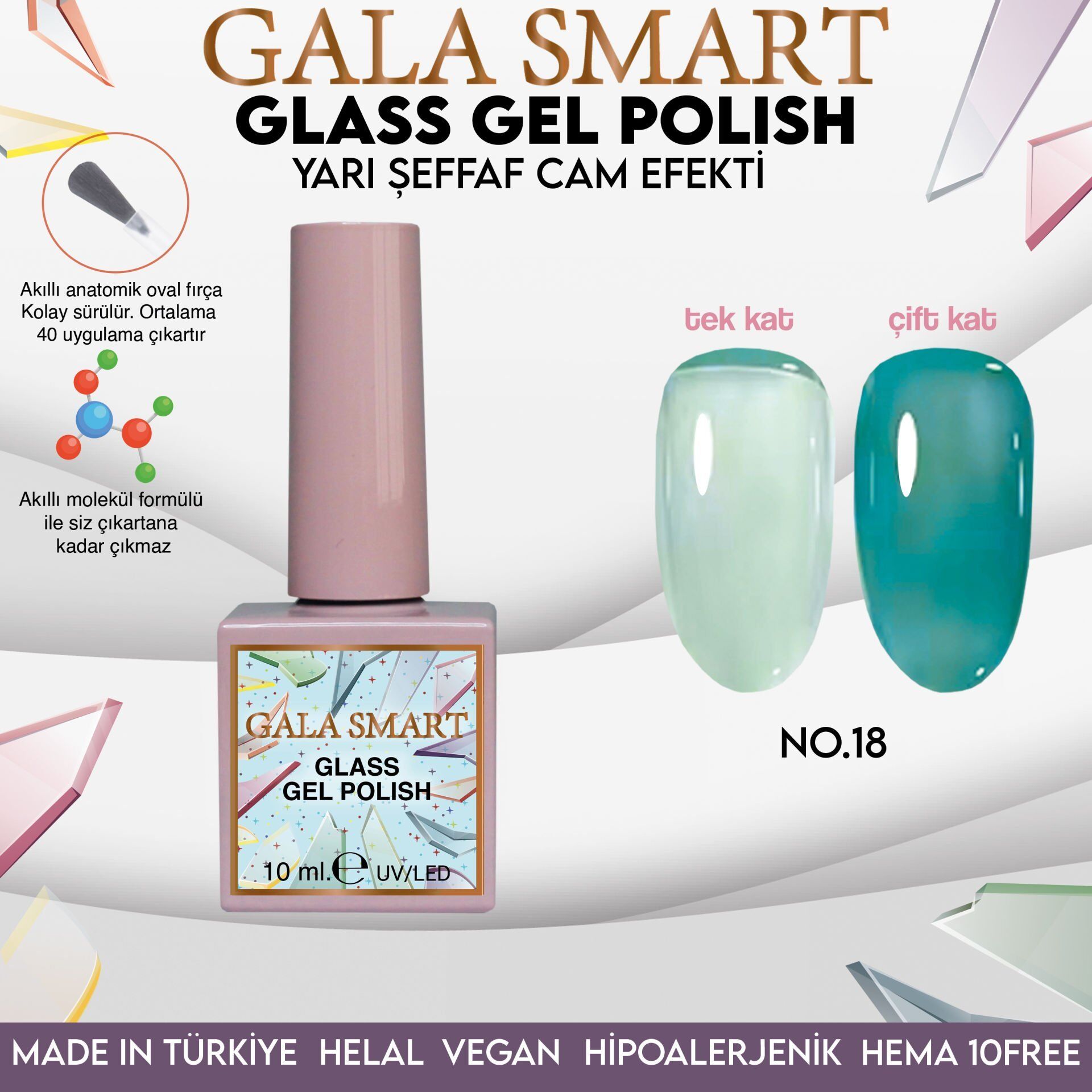 Gala smart glass kalıcı oje 10 mle no:18