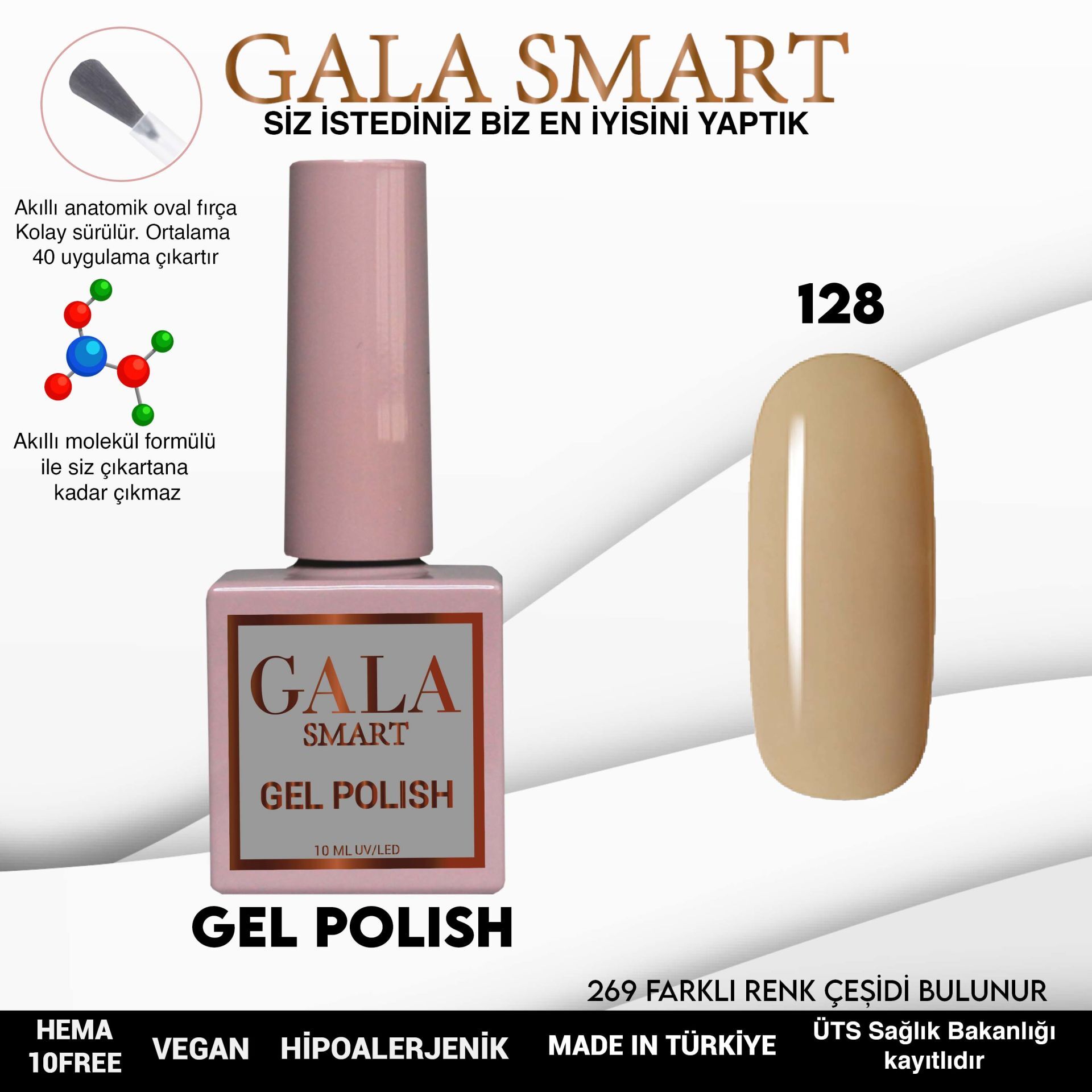 Gala smart classic kalıcı oje 10 mle no:128