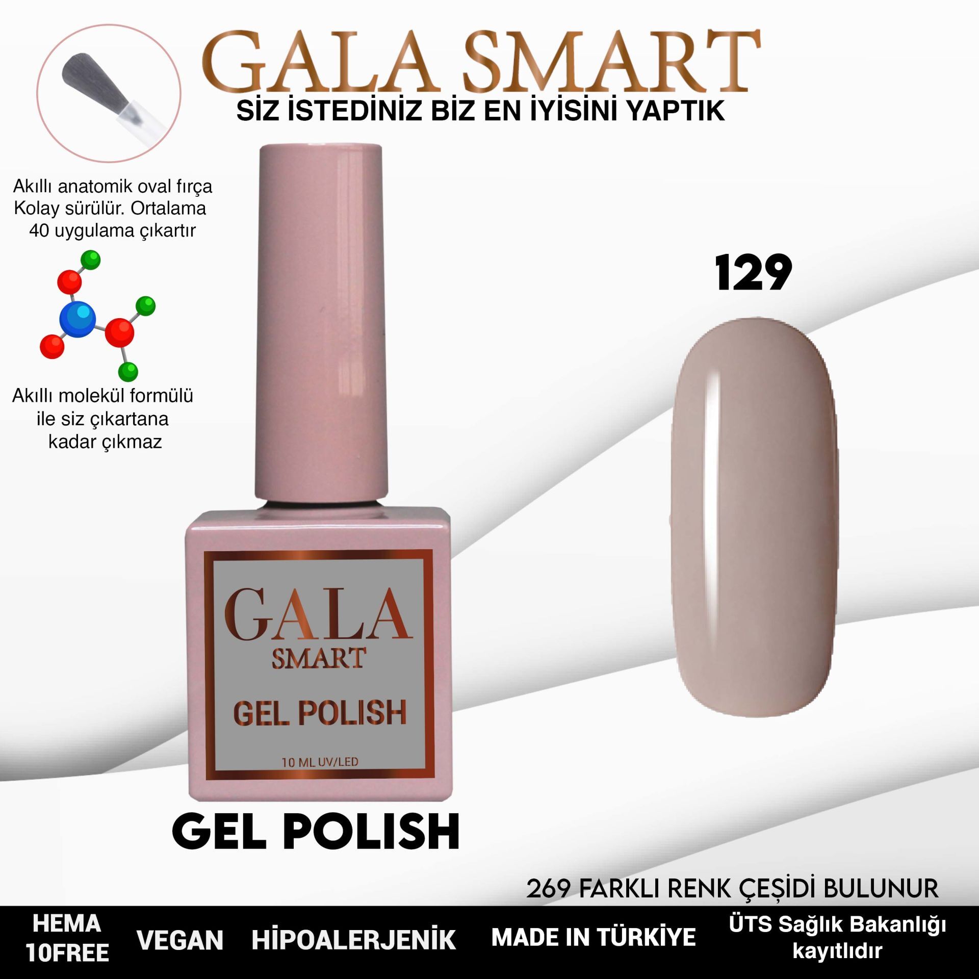 Gala smart classic kalıcı oje 10 mle no:129