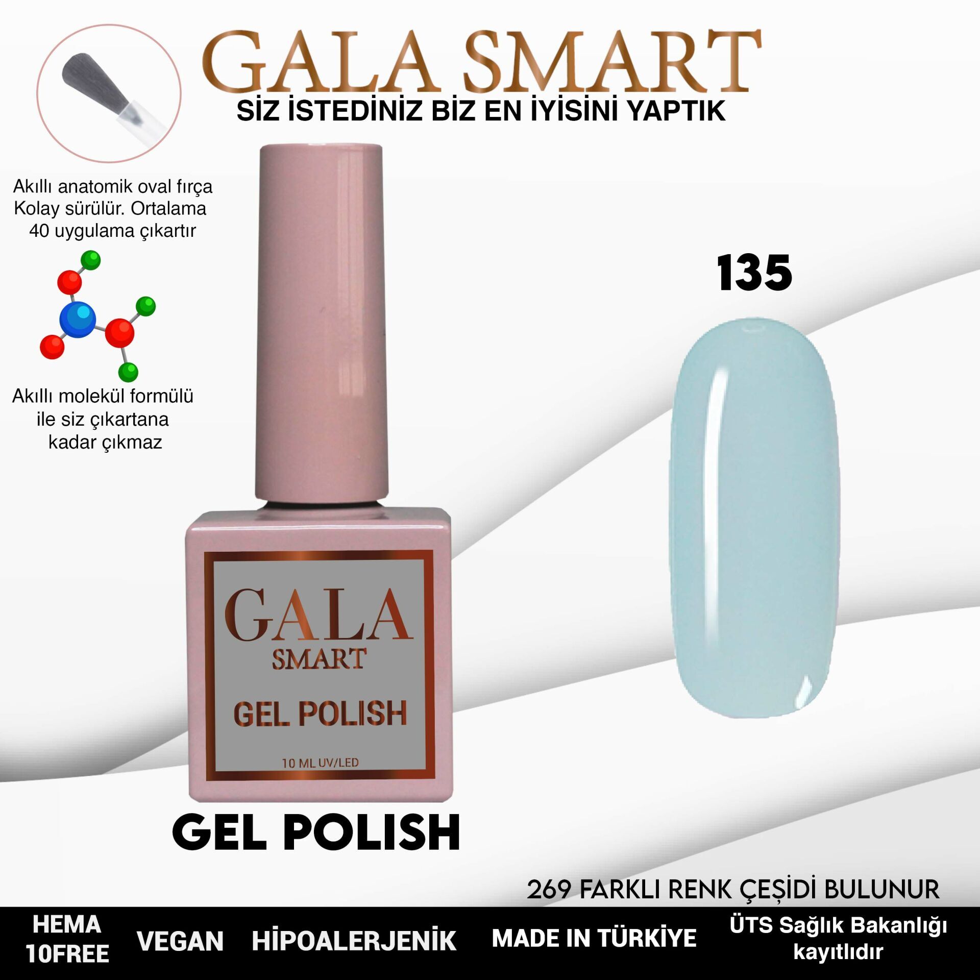 Gala smart classic kalıcı oje 10 mle no:135