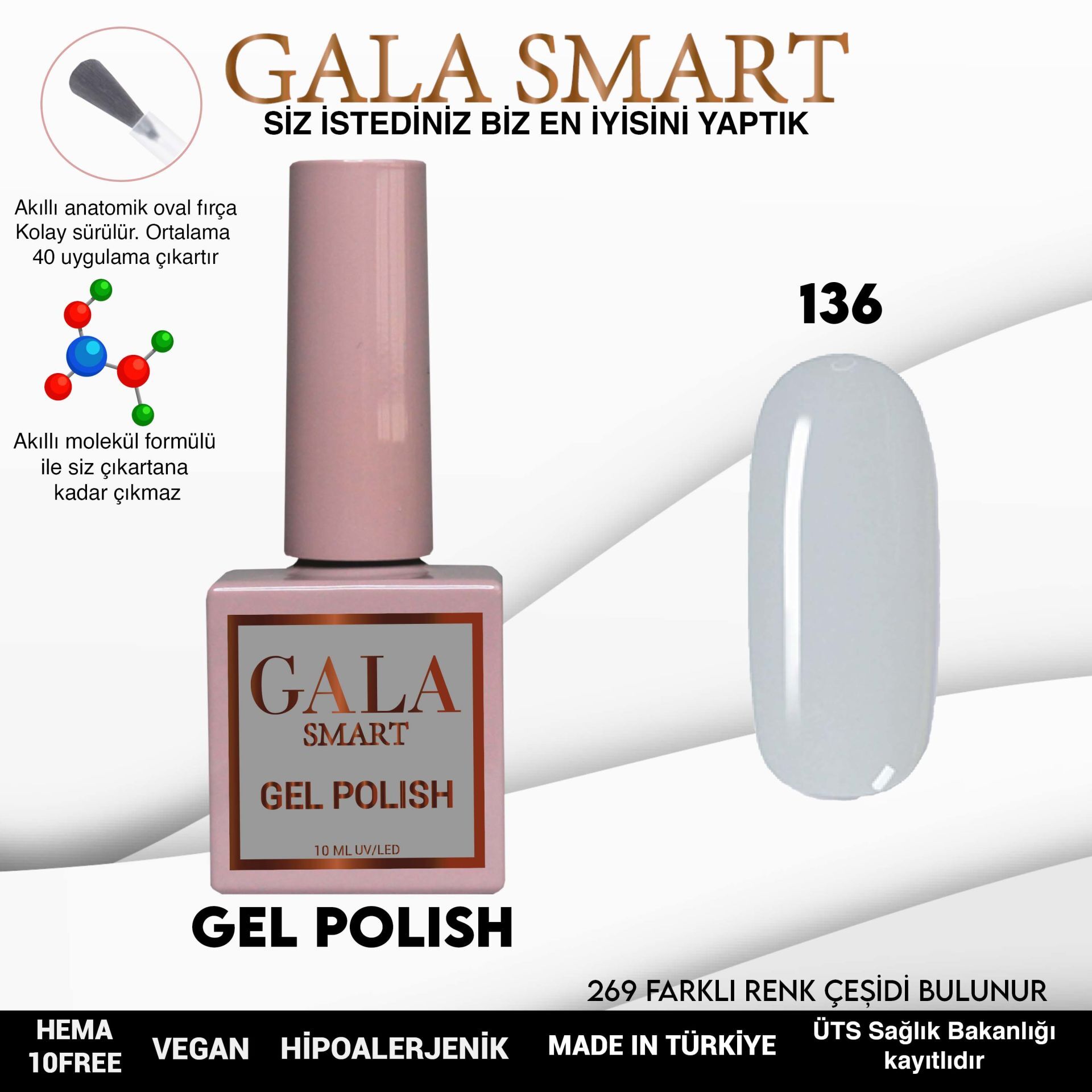Gala smart classic kalıcı oje 10 mle no:136