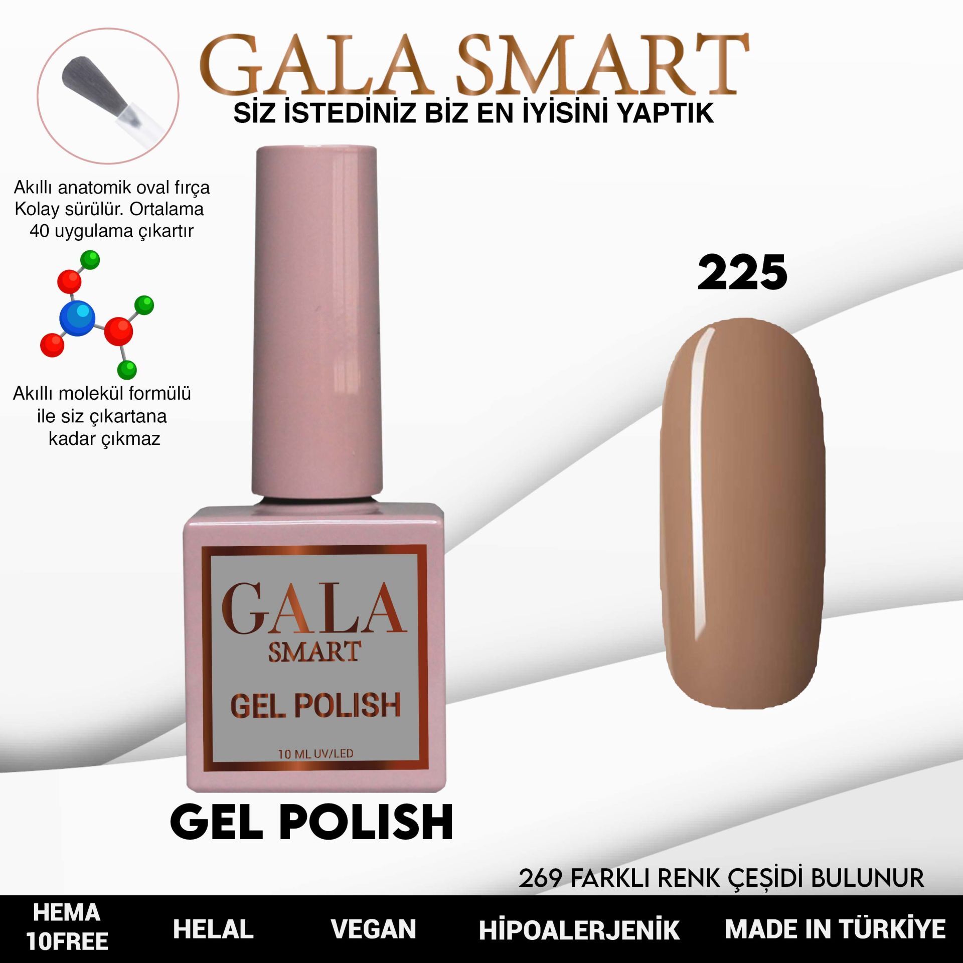 Gala smart classic kalıcı oje 10 mle no:225