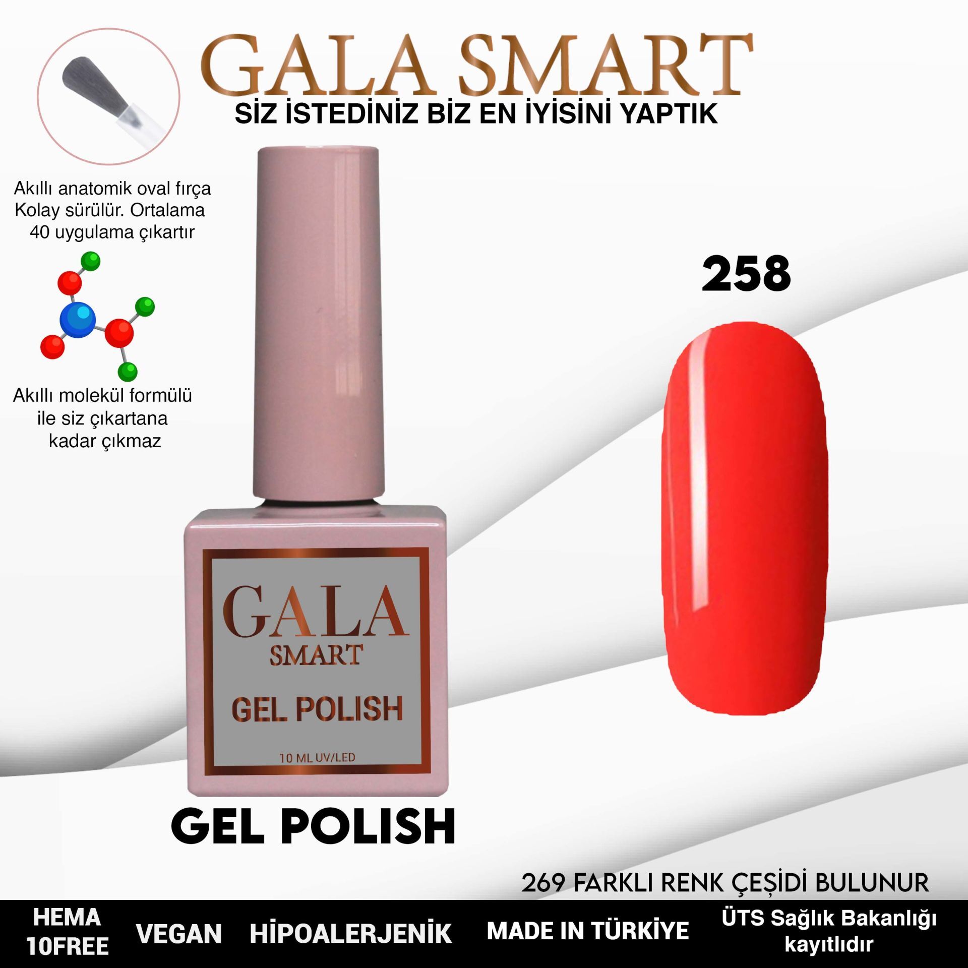 Gala smart classic kalıcı oje 10 mle no:258