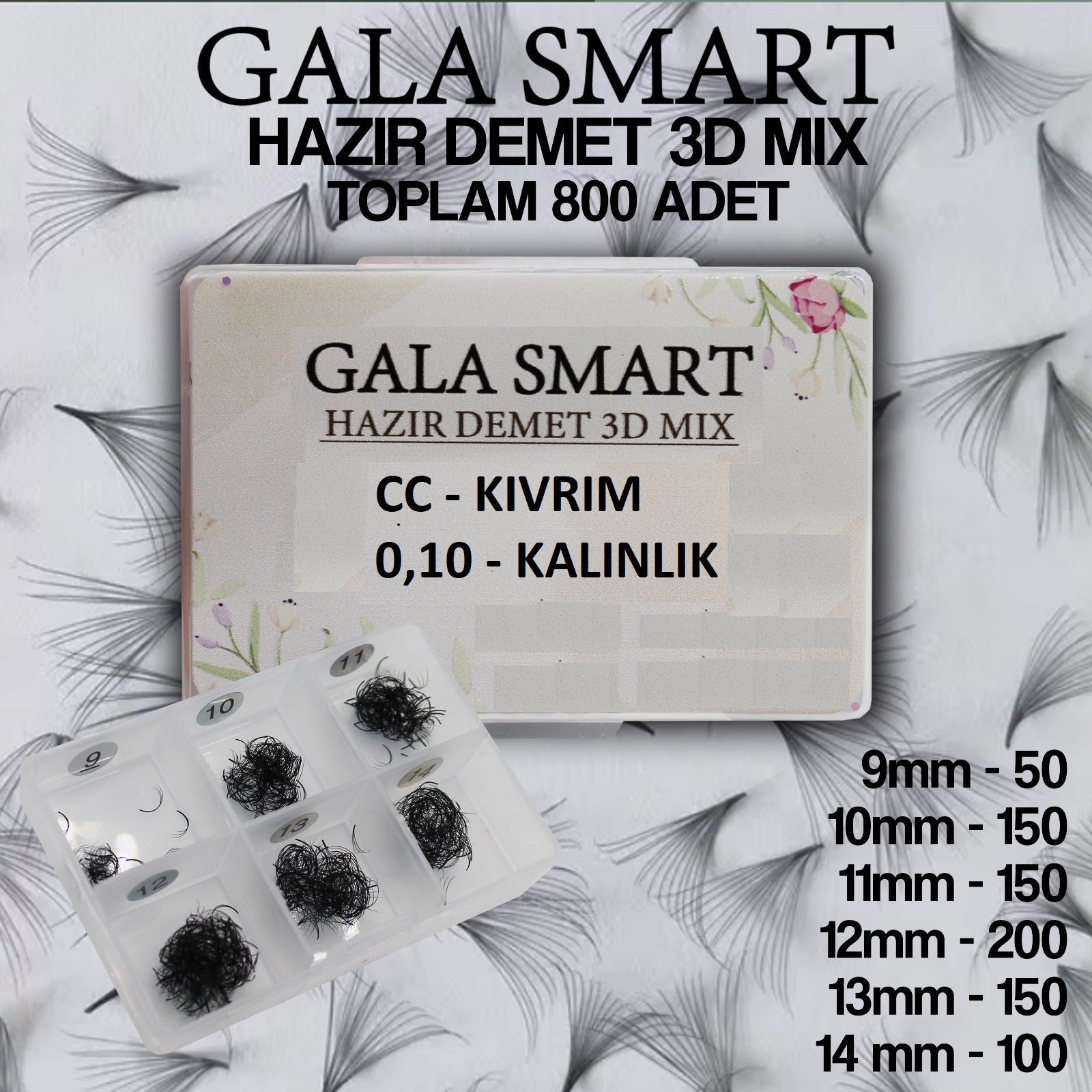 Hazır demet - 3d cc kıvrım 0,10 kalınlık - mix kutu (1000 li kutu)