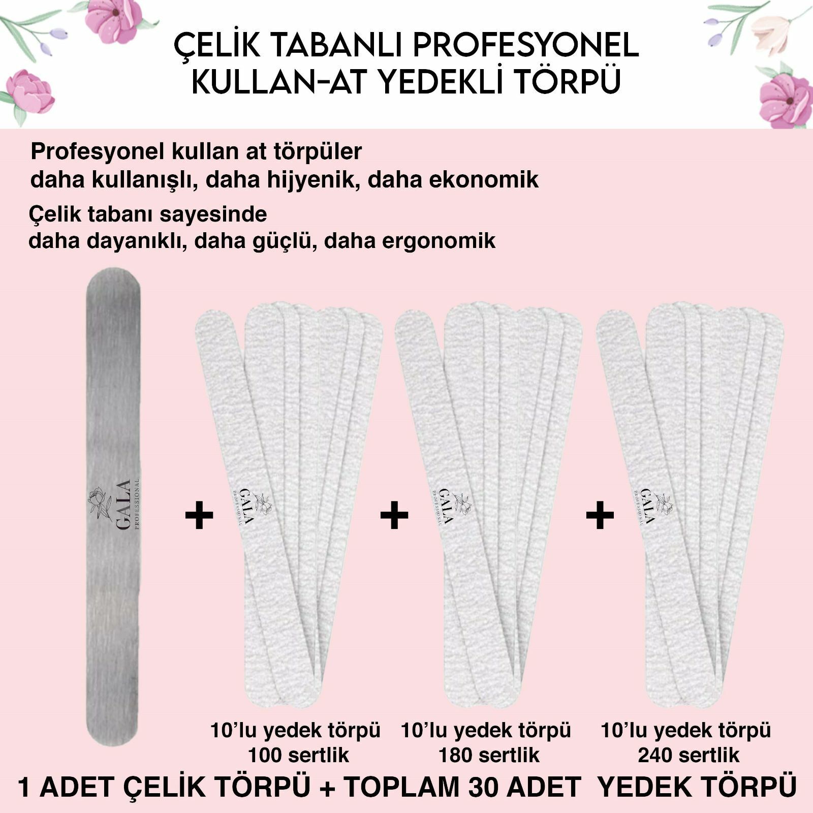 Düz çelik başlık + 30 yedek törpü