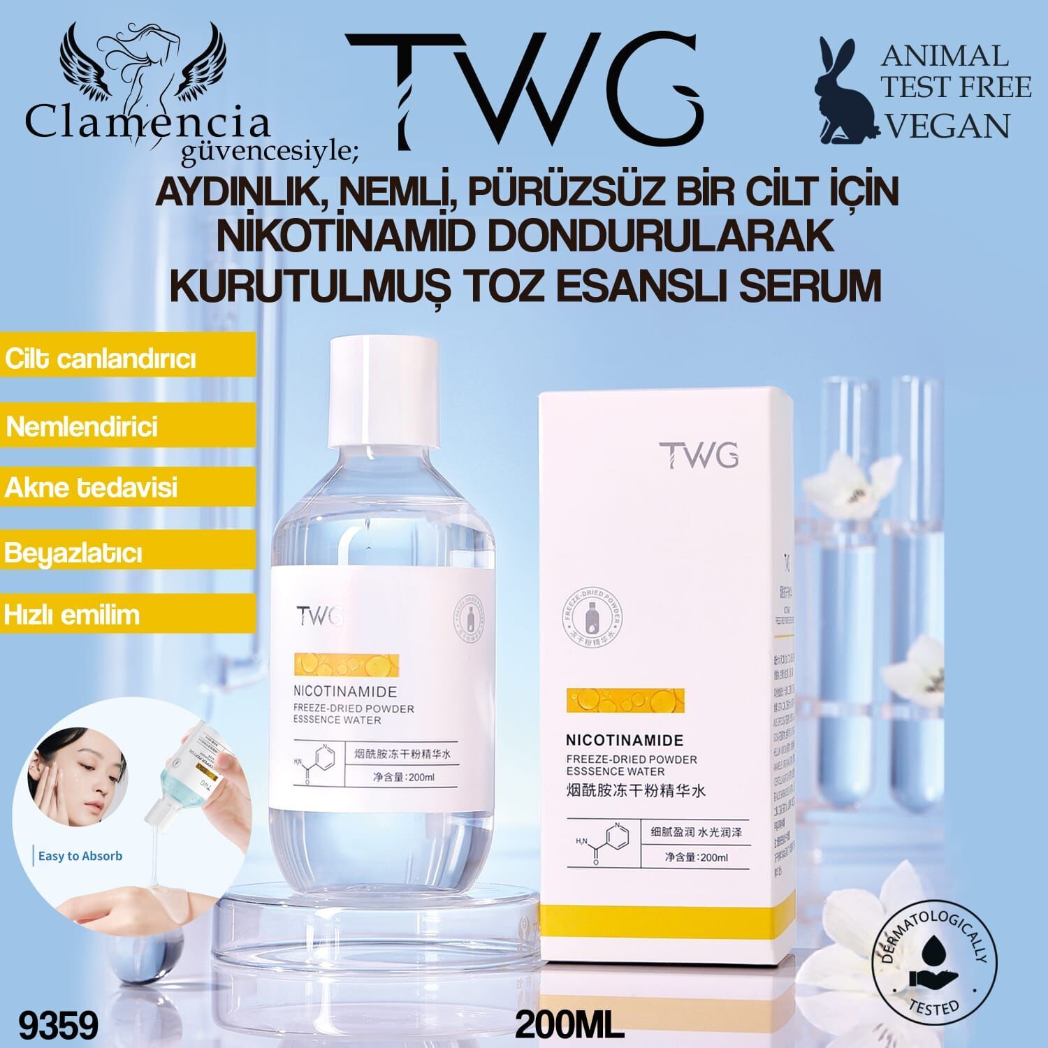Nikotinamid Dondurularak Kurutulmuş Toz Esanslı Yüz Serum 200ml No:9359
