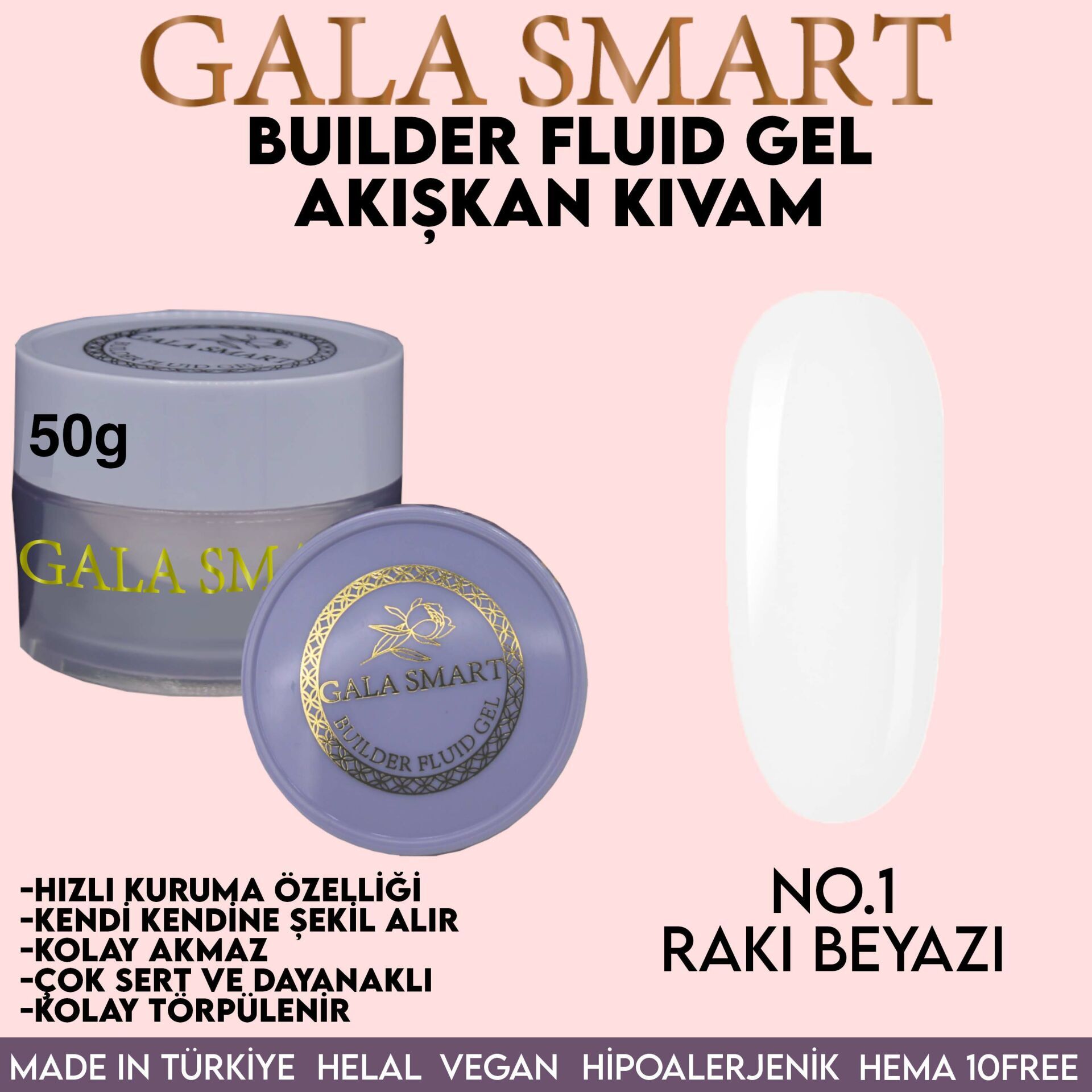 Gala smart - builder fluid gel 50 g - no:1 rakı beyazı