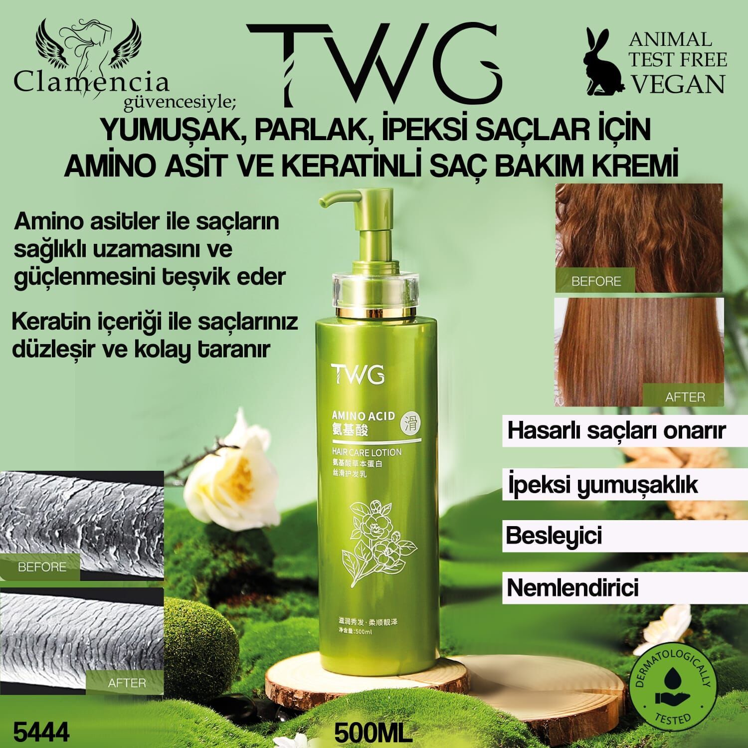 TWG Amino Asit ve Keratinli İpeksi Saç Bakım Kremi – 500ml No:5444