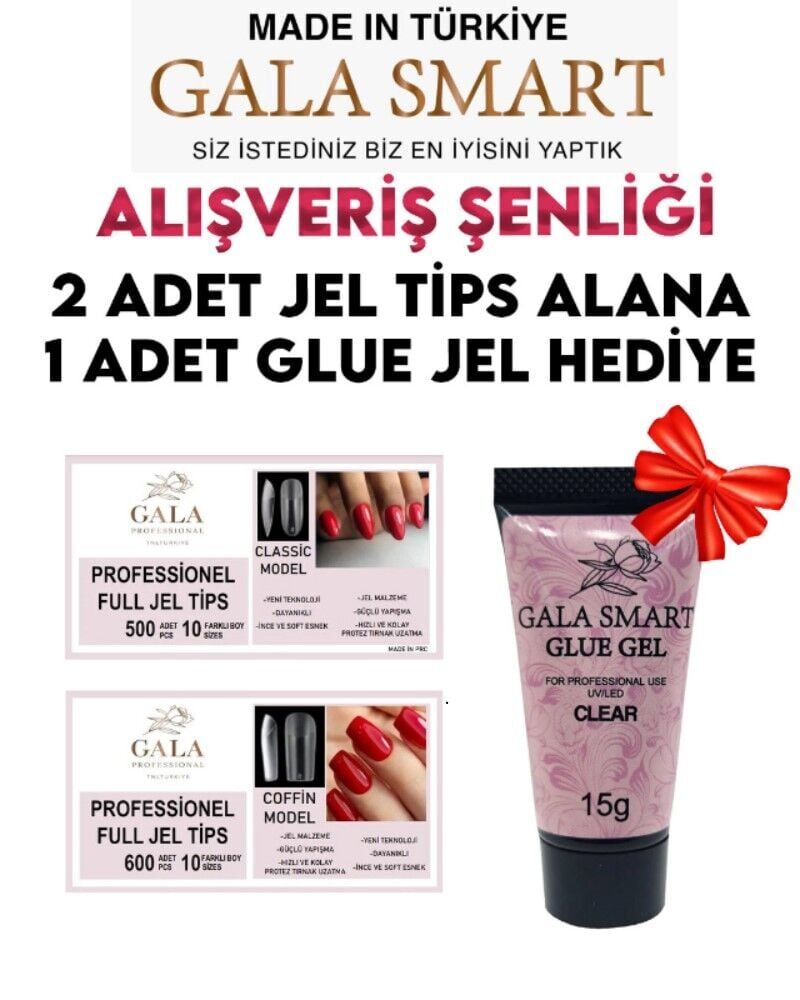 2 Adet Full Jel Tips Alana 1 Adet Glue Hediye