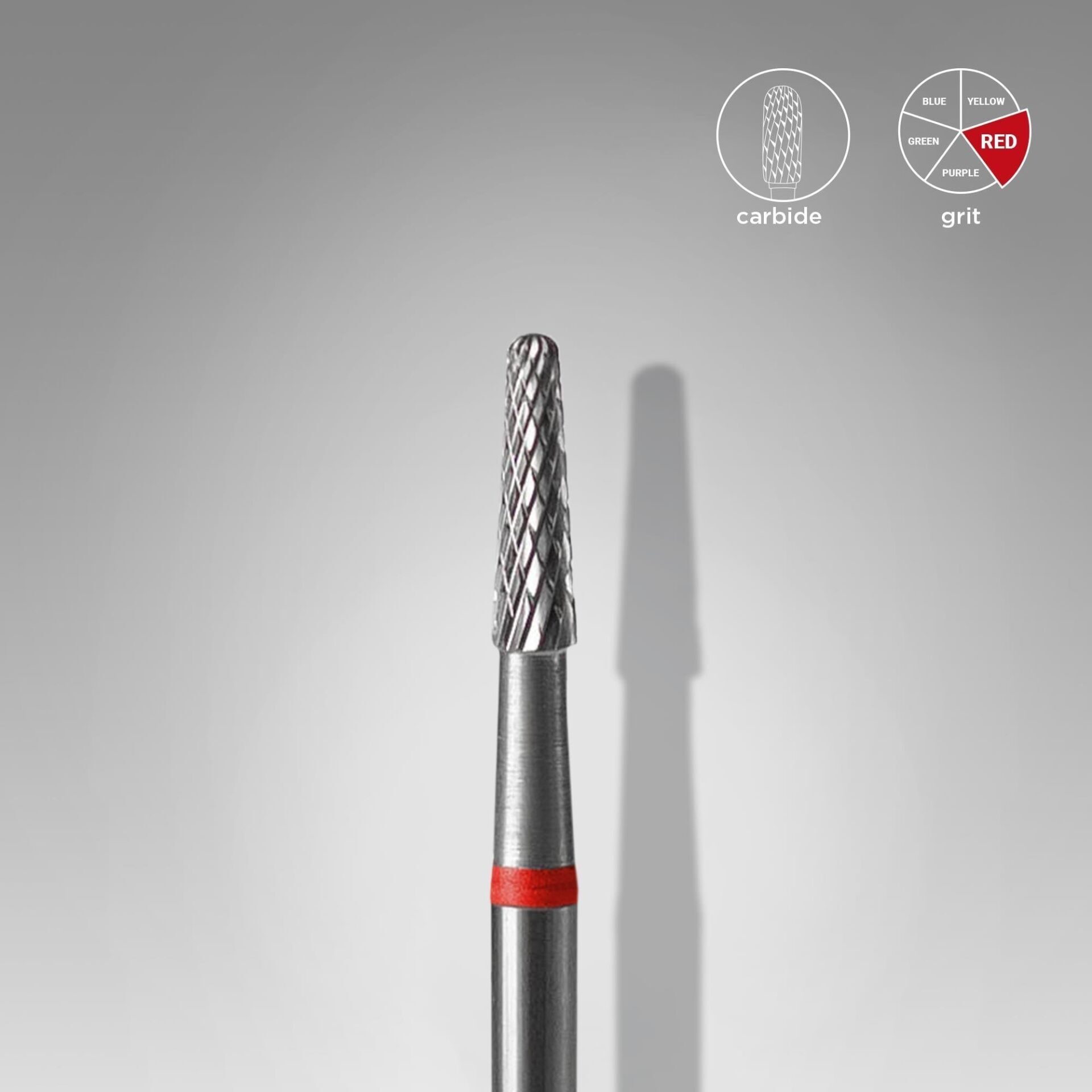 Sert alaşım koni freze, kırmızı, çap 2,3 mm / çalışma kısmı 8 mm