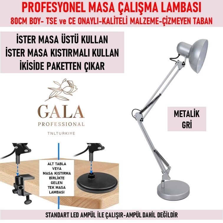 Gala masa lambası gri 80 cm