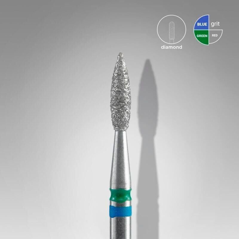 Elmas sivri alev freze expert duo, mavi-yeşil, çap 2,1 mm, çalışma kısmı 8 mm