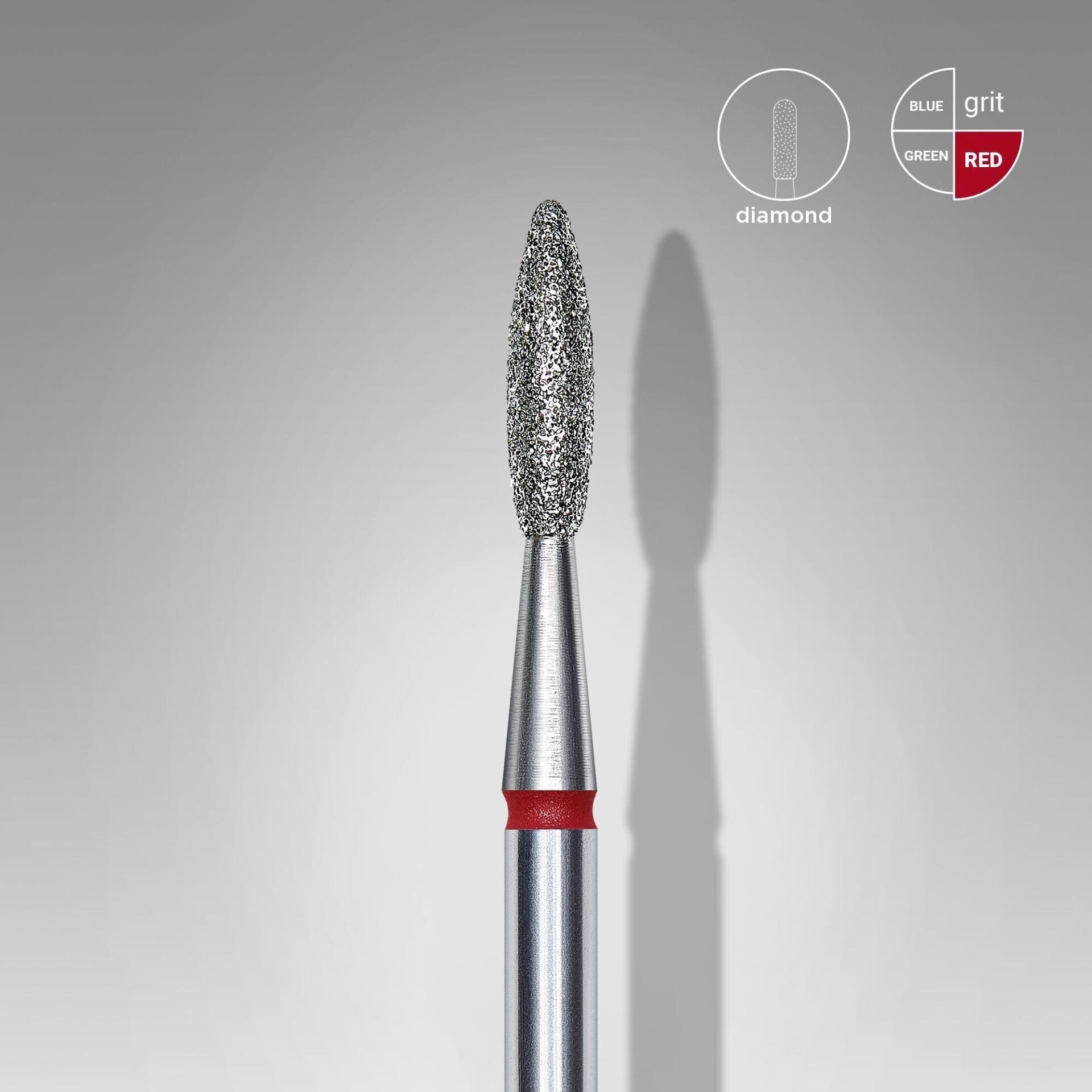 Elmas alev freze, kırmızı, çap 2,1 mm, çalışma kısmı 8 mm