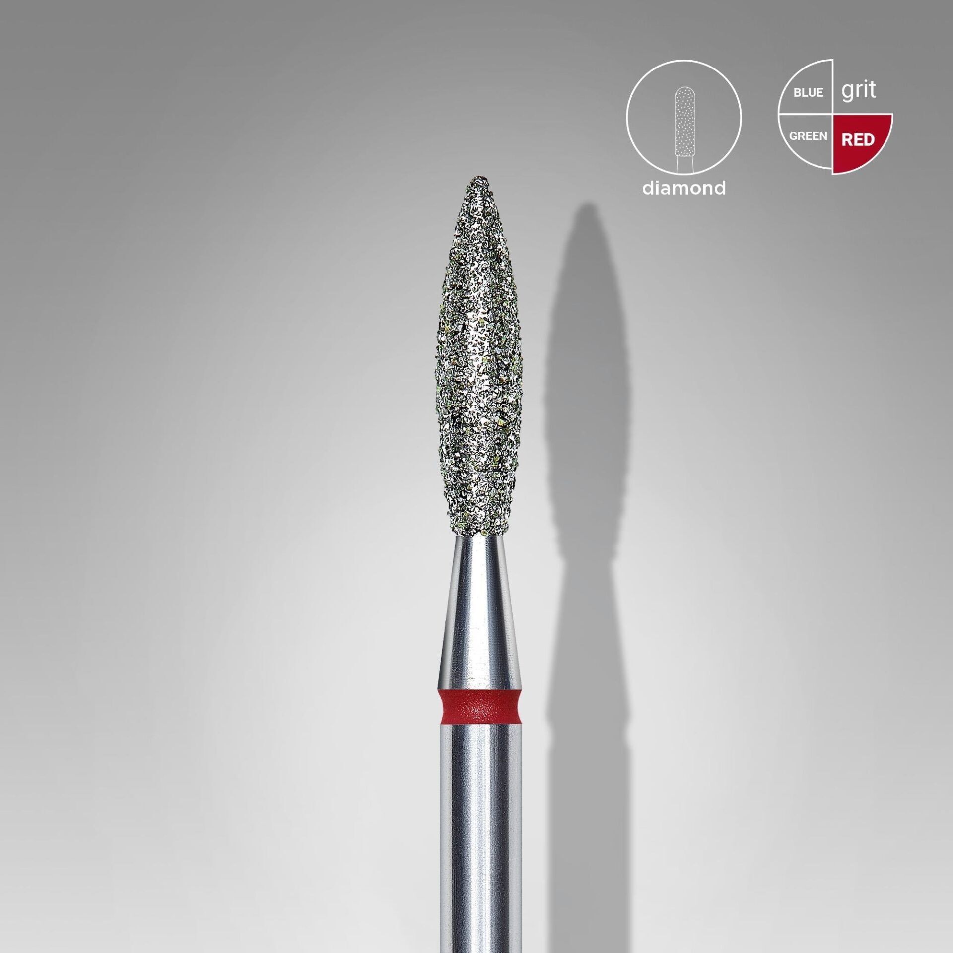 Elmas alev freze, kırmızı, çap 2,3 mm, çalışma kısmı 10 mm