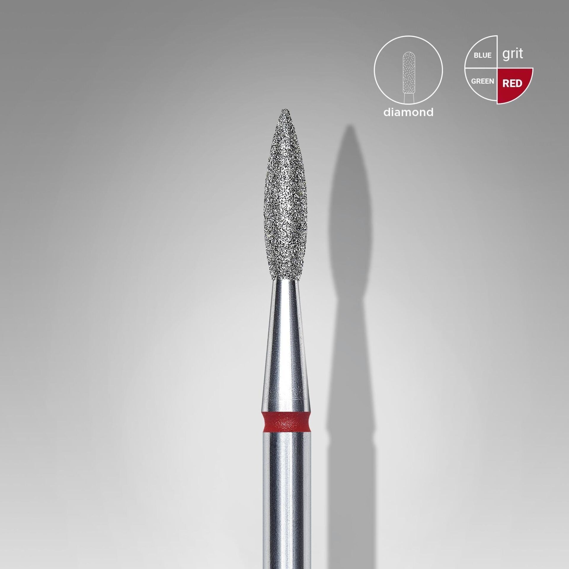 Elmas sivri alev freze, kırmızı, çap 2,1 mm, çalışma kısmı 8 mm