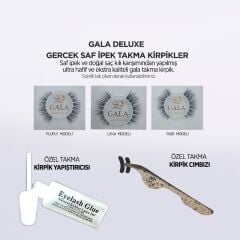 Gala delux saf ipek takma kirpik takım flufly