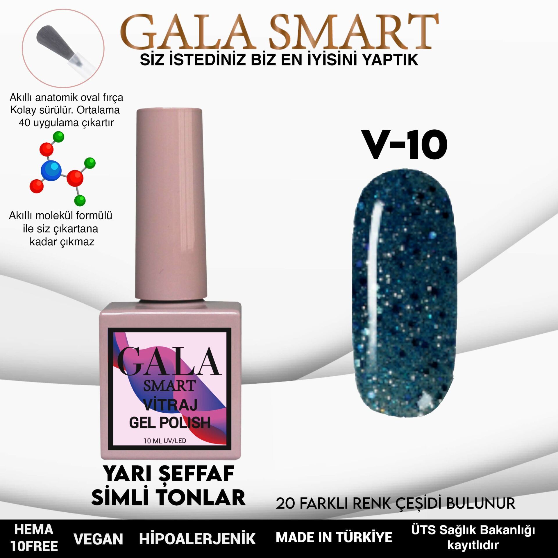 Gala smart vitraj kalıcı oje 10 ml v10