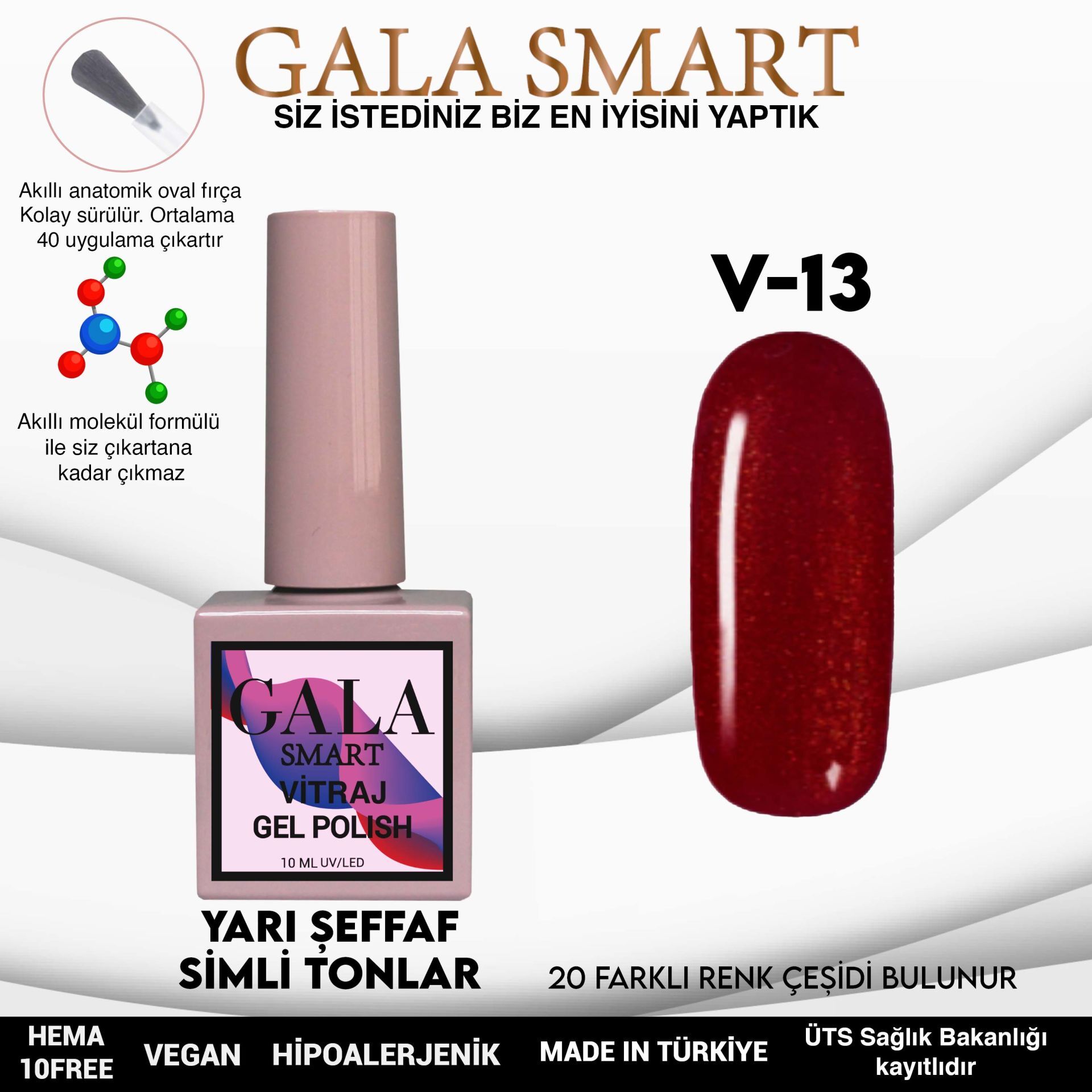 Gala smart vitraj kalıcı oje 10 ml v13