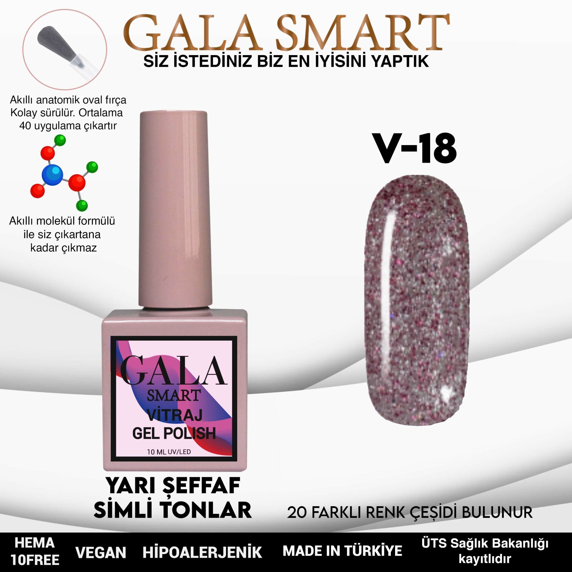 Gala smart vitraj kalıcı oje 10 ml v18