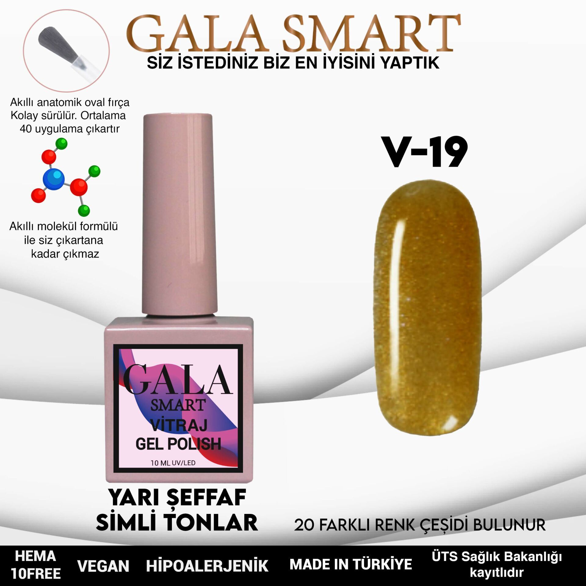 Gala smart vitraj kalıcı oje 10 ml v19