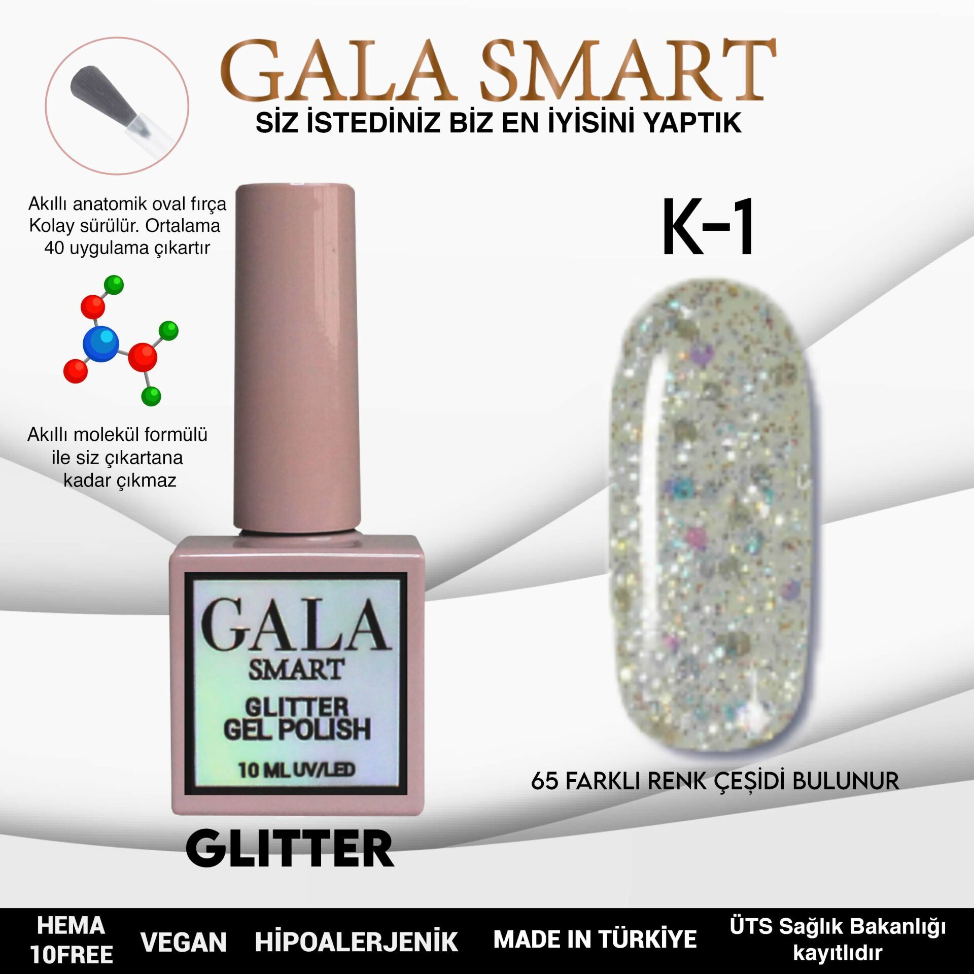 Gala smart glitter kalıcı oje 10 ml k-01