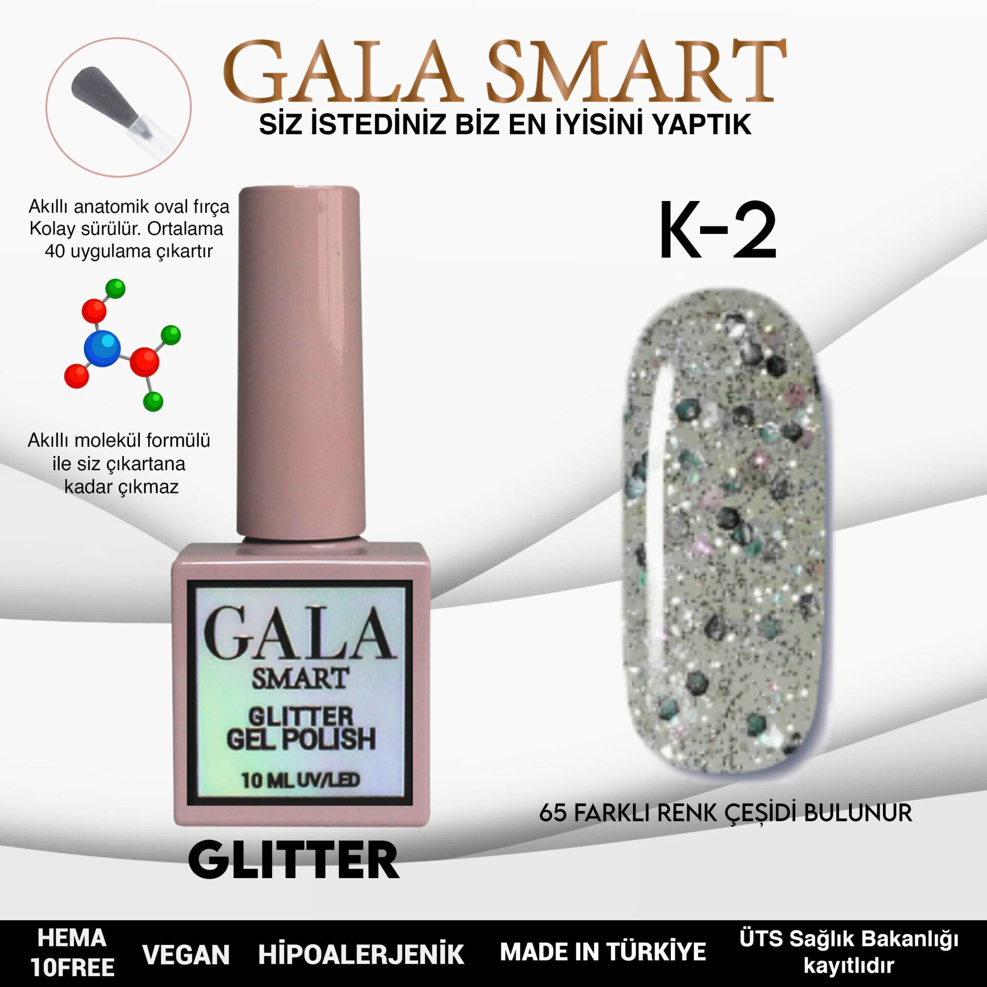 Gala smart glitter kalıcı oje 10 ml k-02