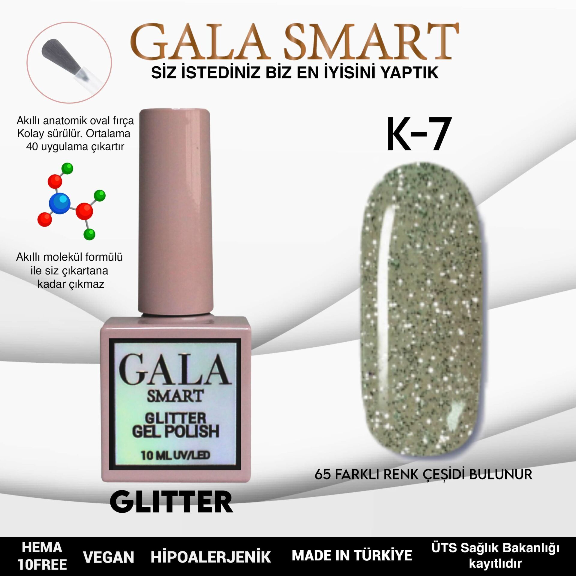 Gala smart glitter kalıcı oje 10 ml k-07