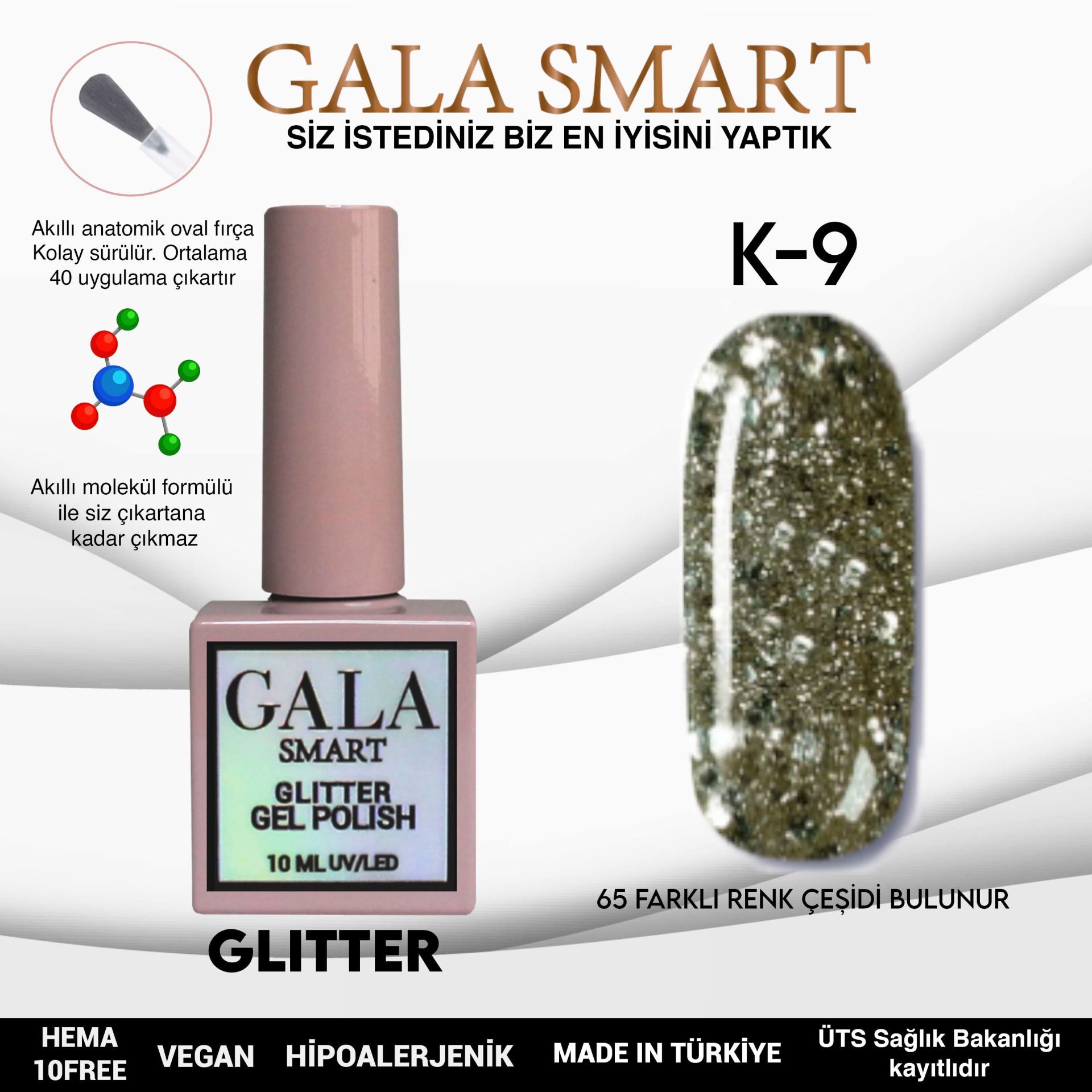 Gala smart glitter kalıcı oje 10 ml k-09