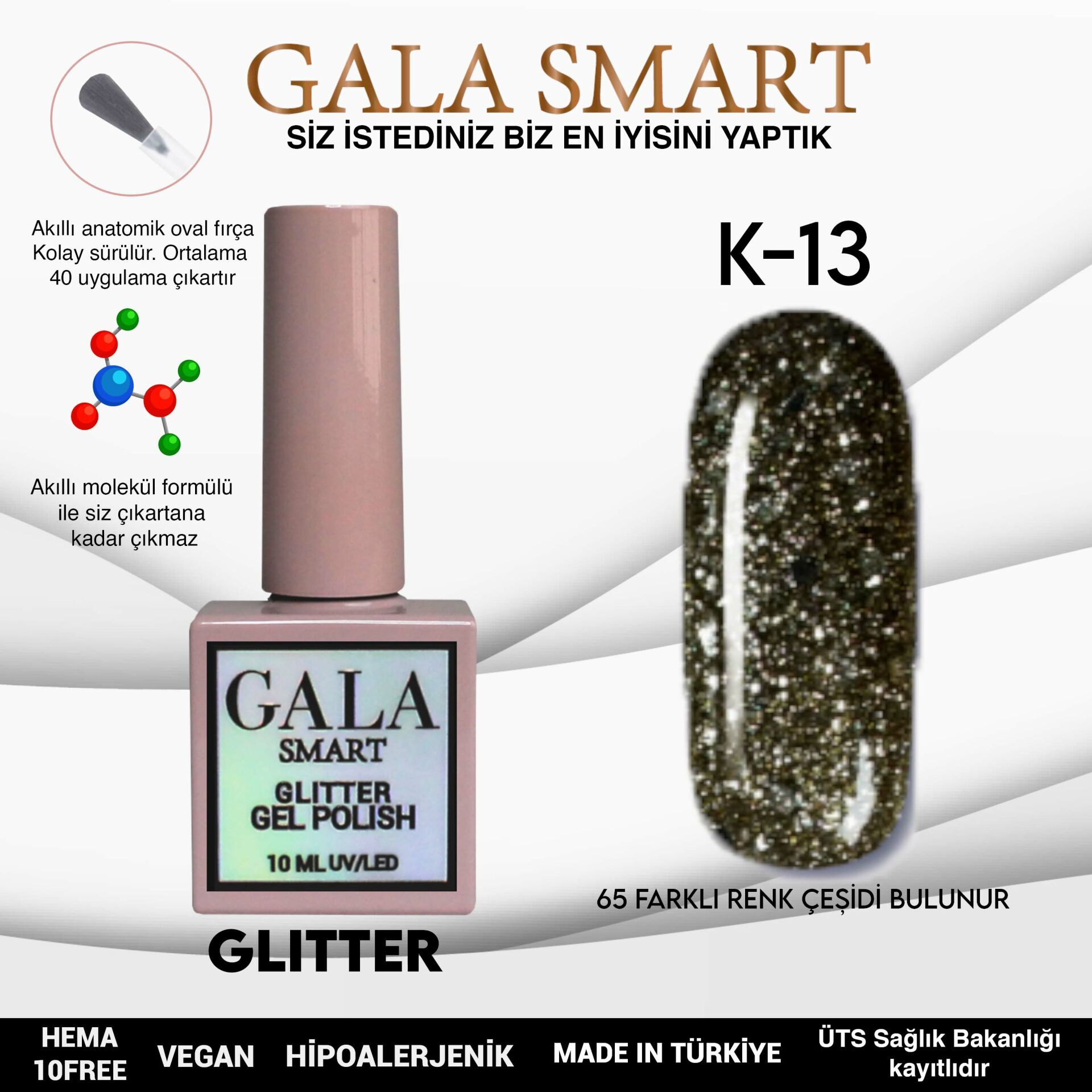 Gala smart glitter kalıcı oje 10 ml k-13