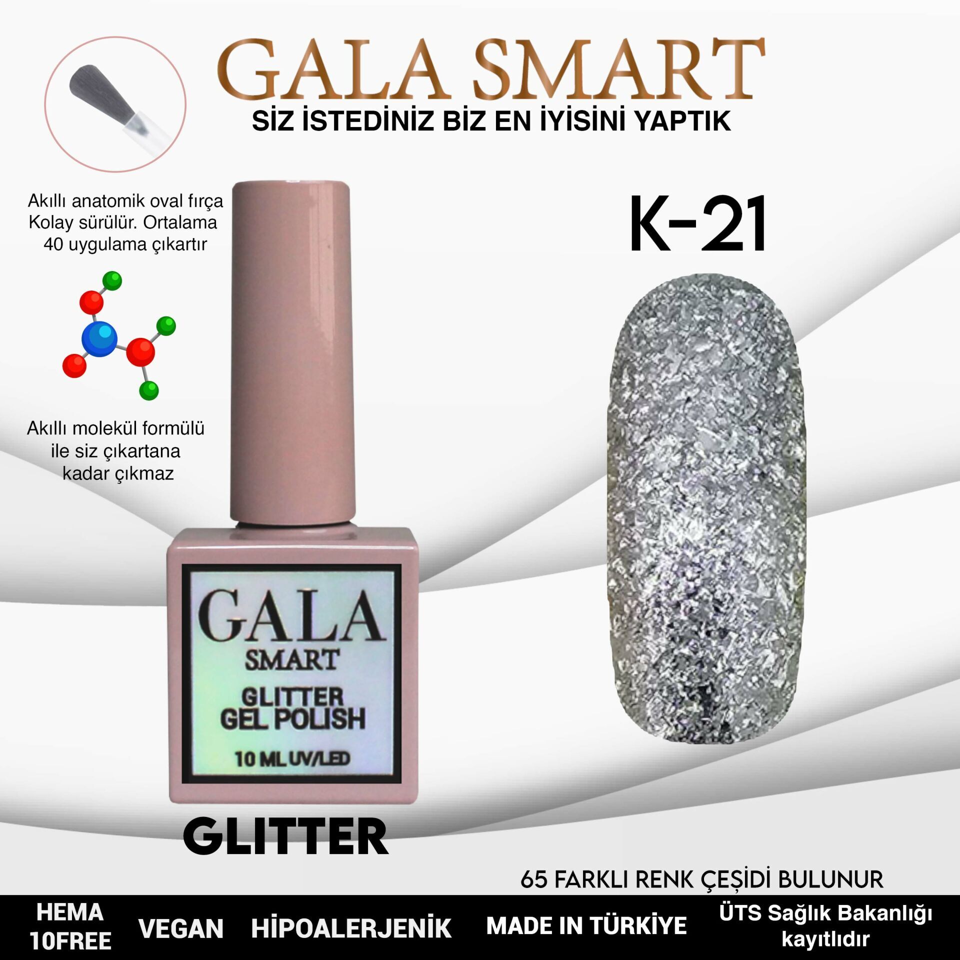 Gala smart glıtter kalıcı oje 10 mle k21