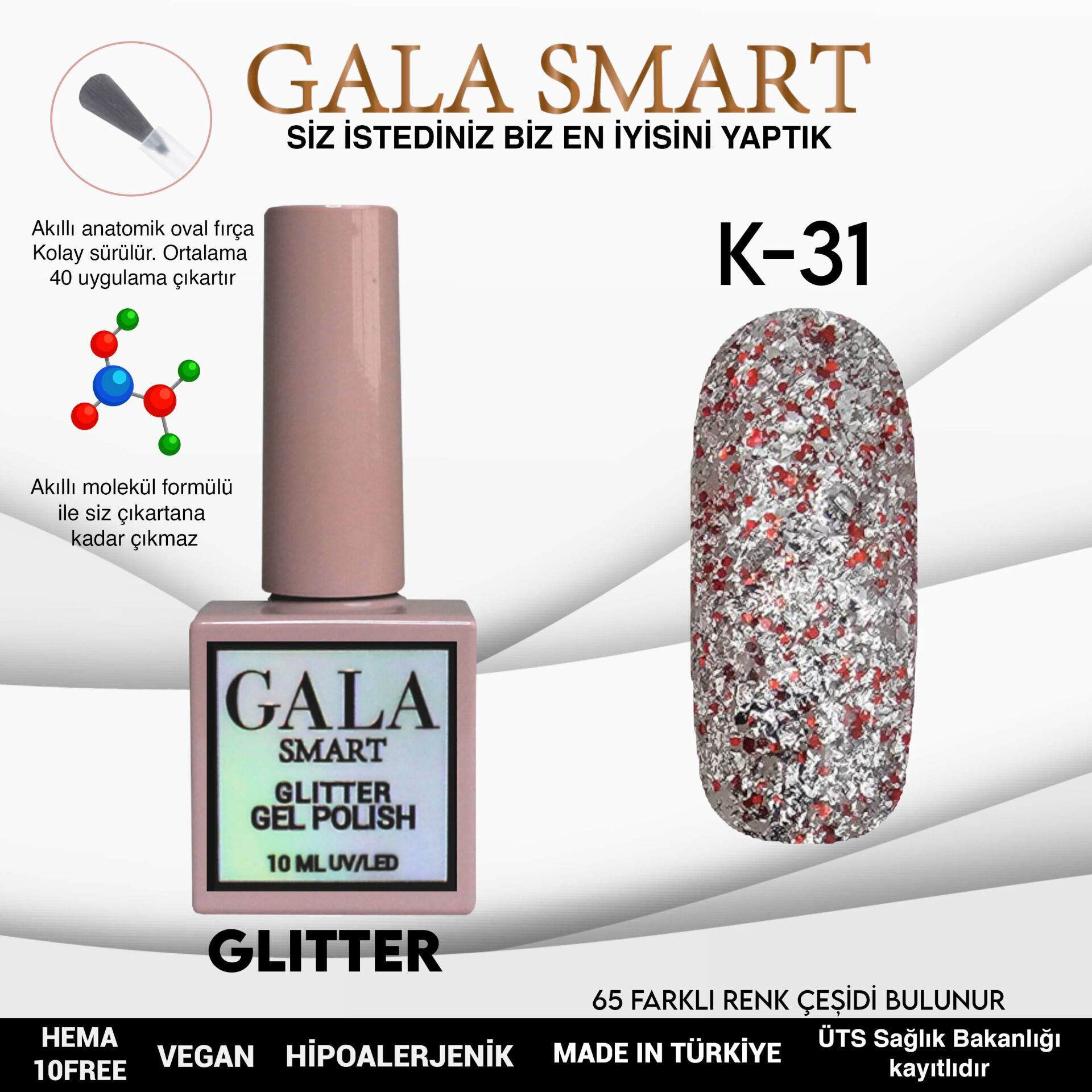 Gala smart glıtter kalıcı oje 10 mle k31