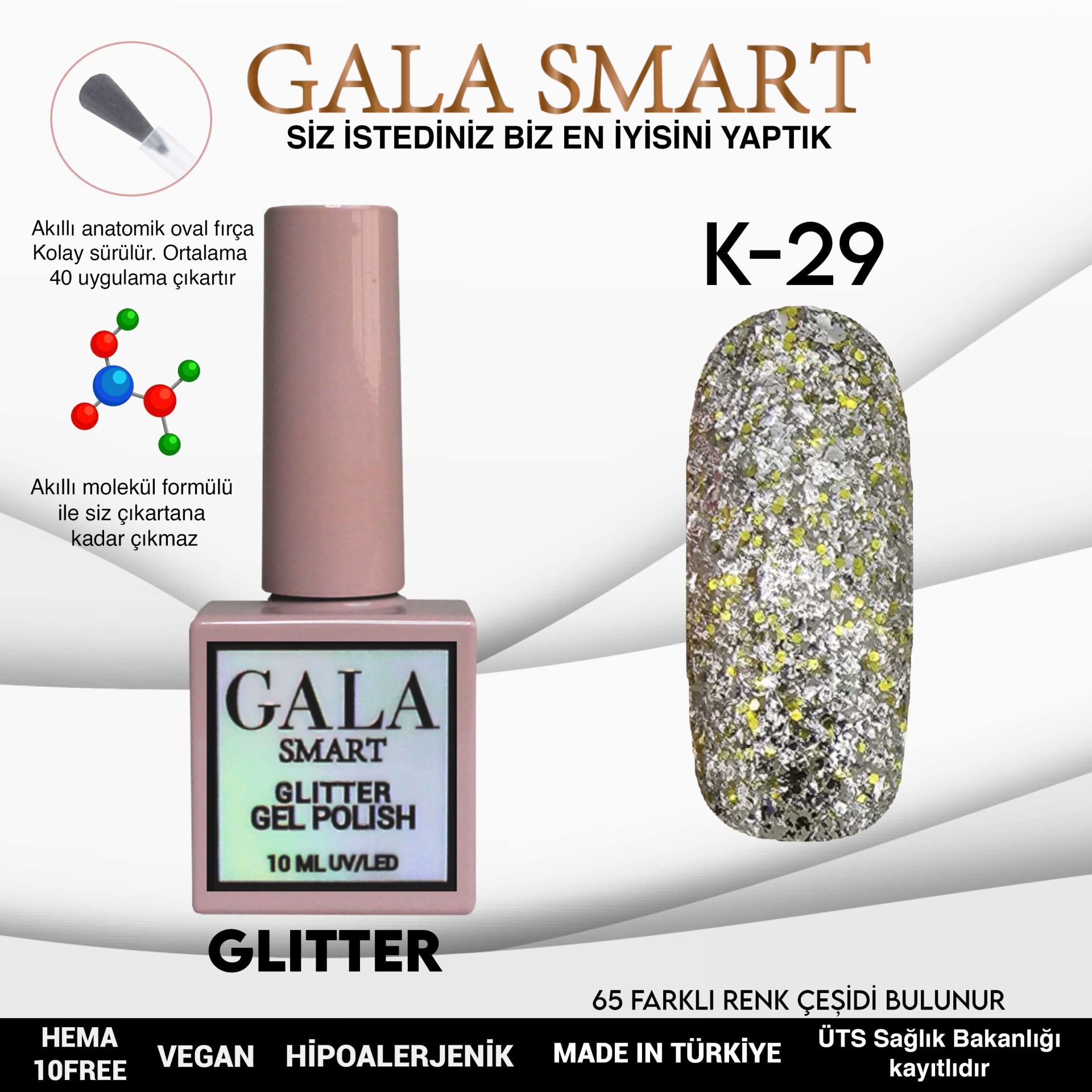 Gala smart glıtter kalıcı oje 10 mle k29