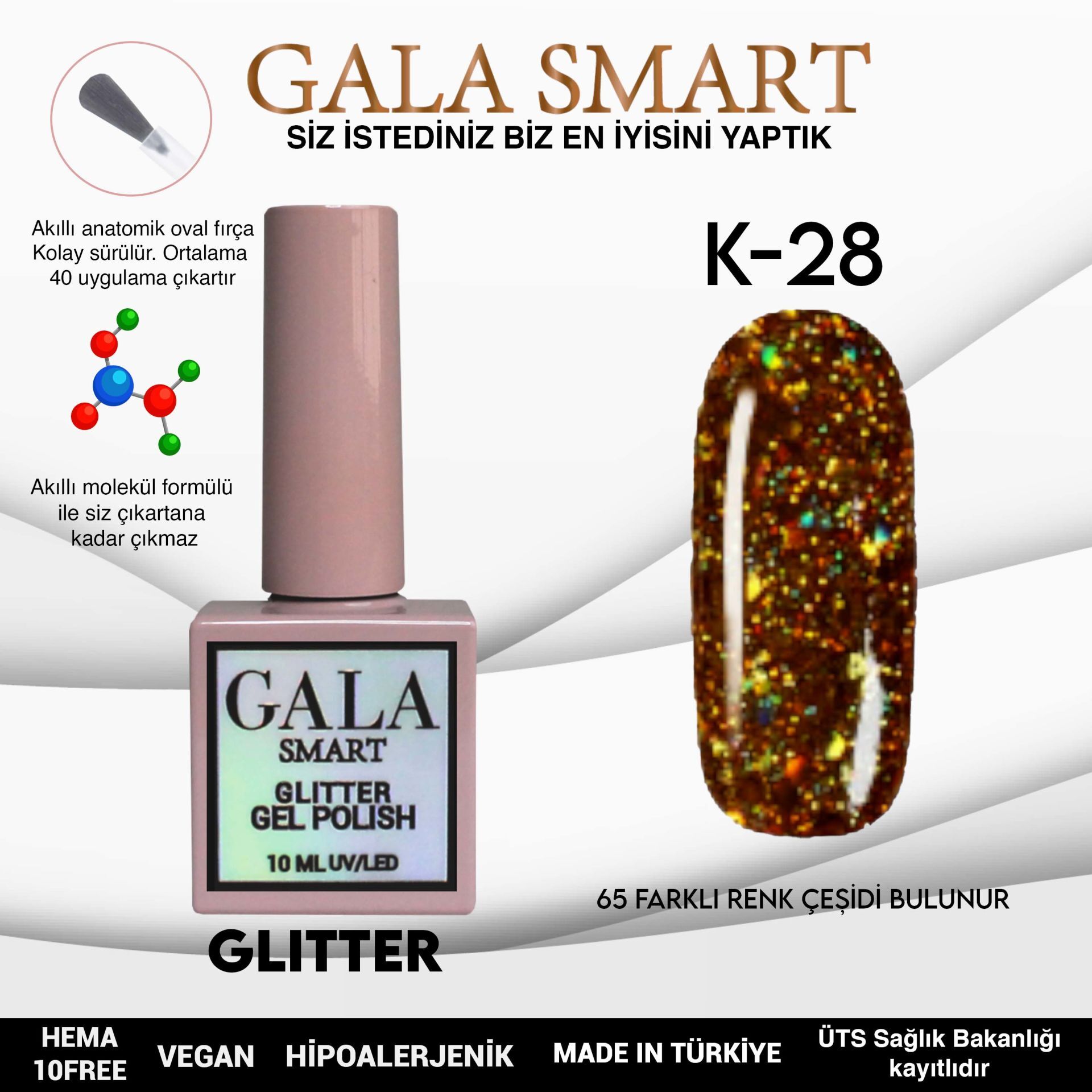 Gala smart glıtter kalıcı oje 10 mle k28
