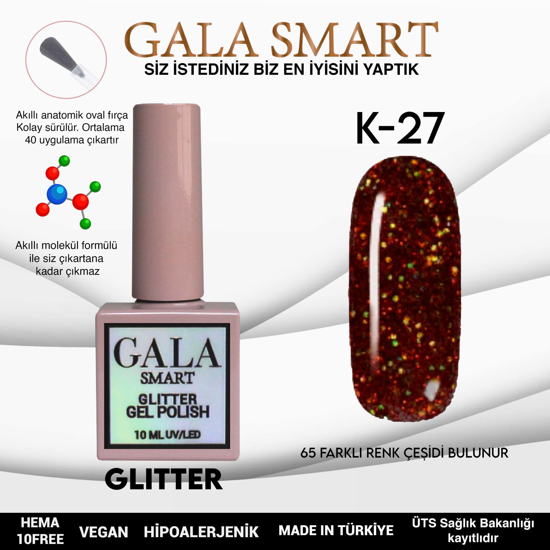 Gala smart glıtter kalıcı oje 10 mle k27