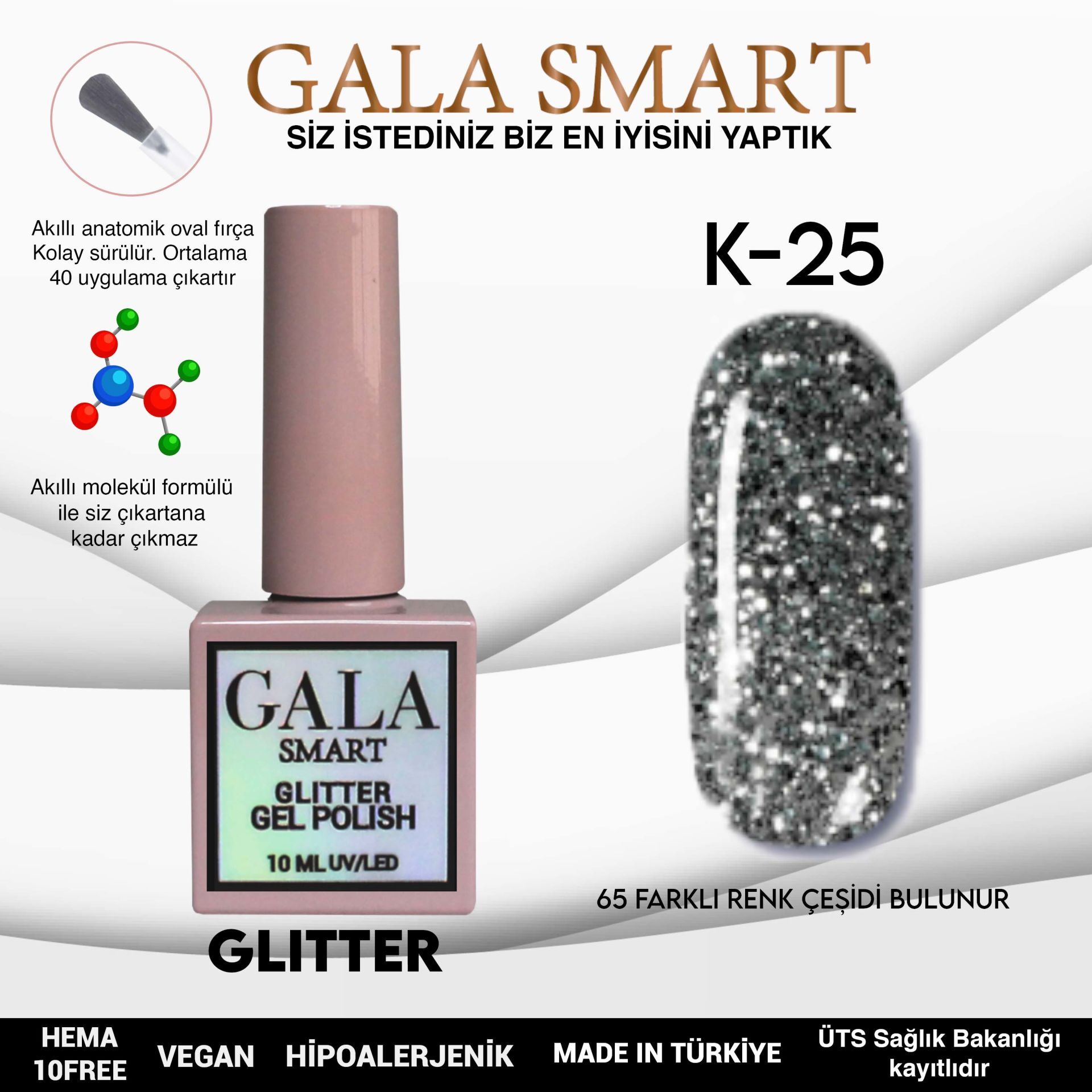 Gala smart glıtter kalıcı oje 10 mle k25