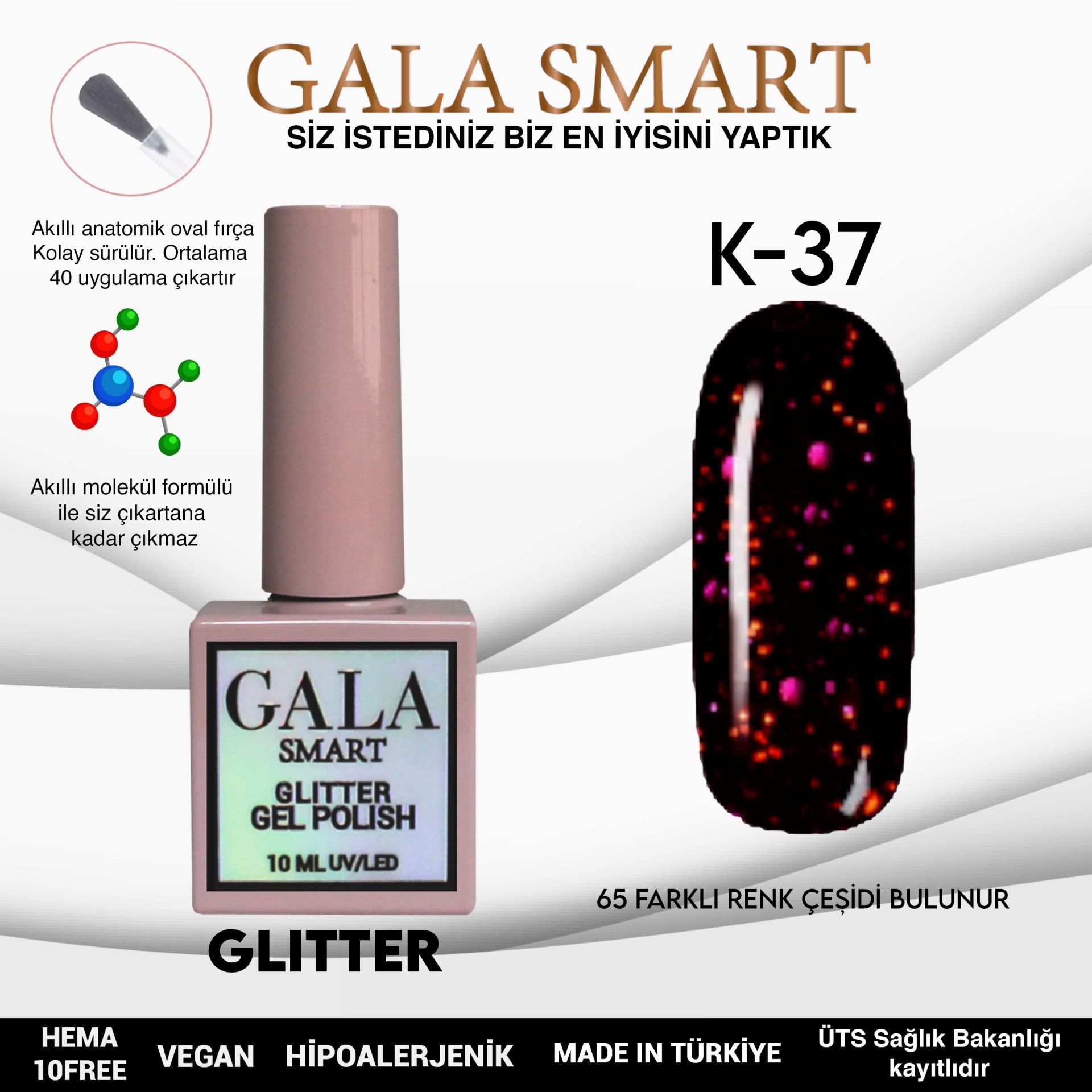 Gala smart glıtter kalıcı oje 10 mle k37