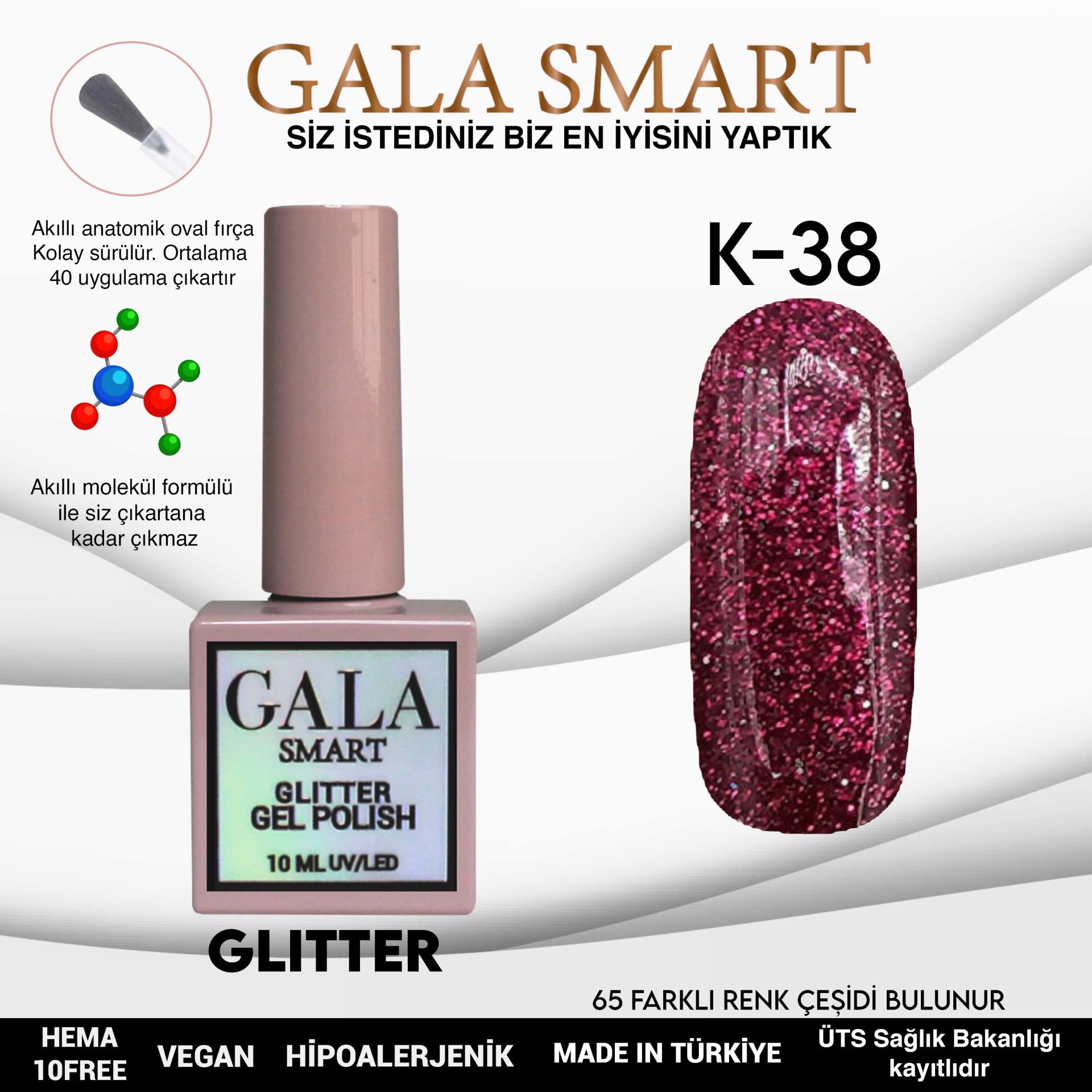 Gala smart glıtter kalıcı oje 10 mle k38