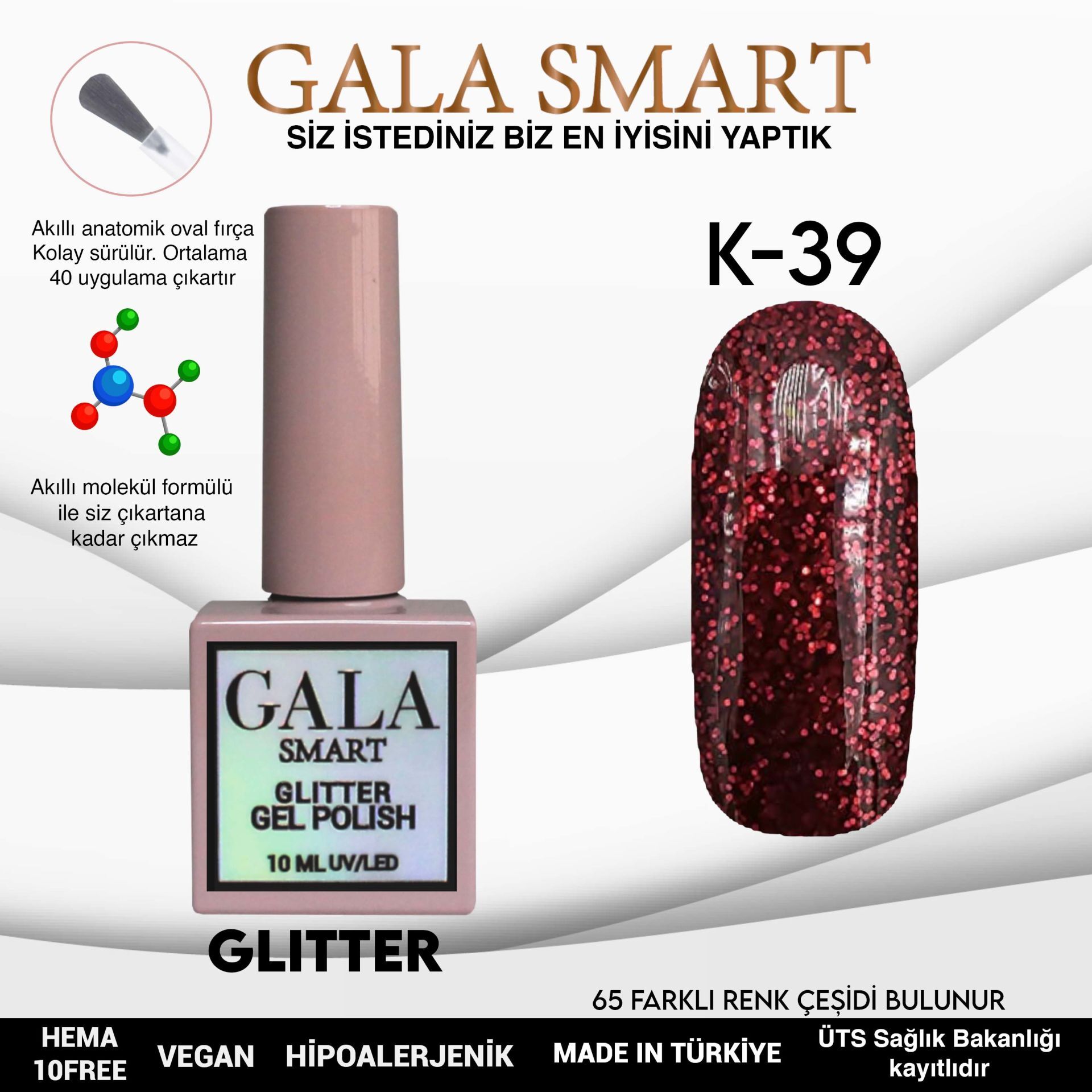 Gala smart glıtter kalıcı oje 10 mle k39