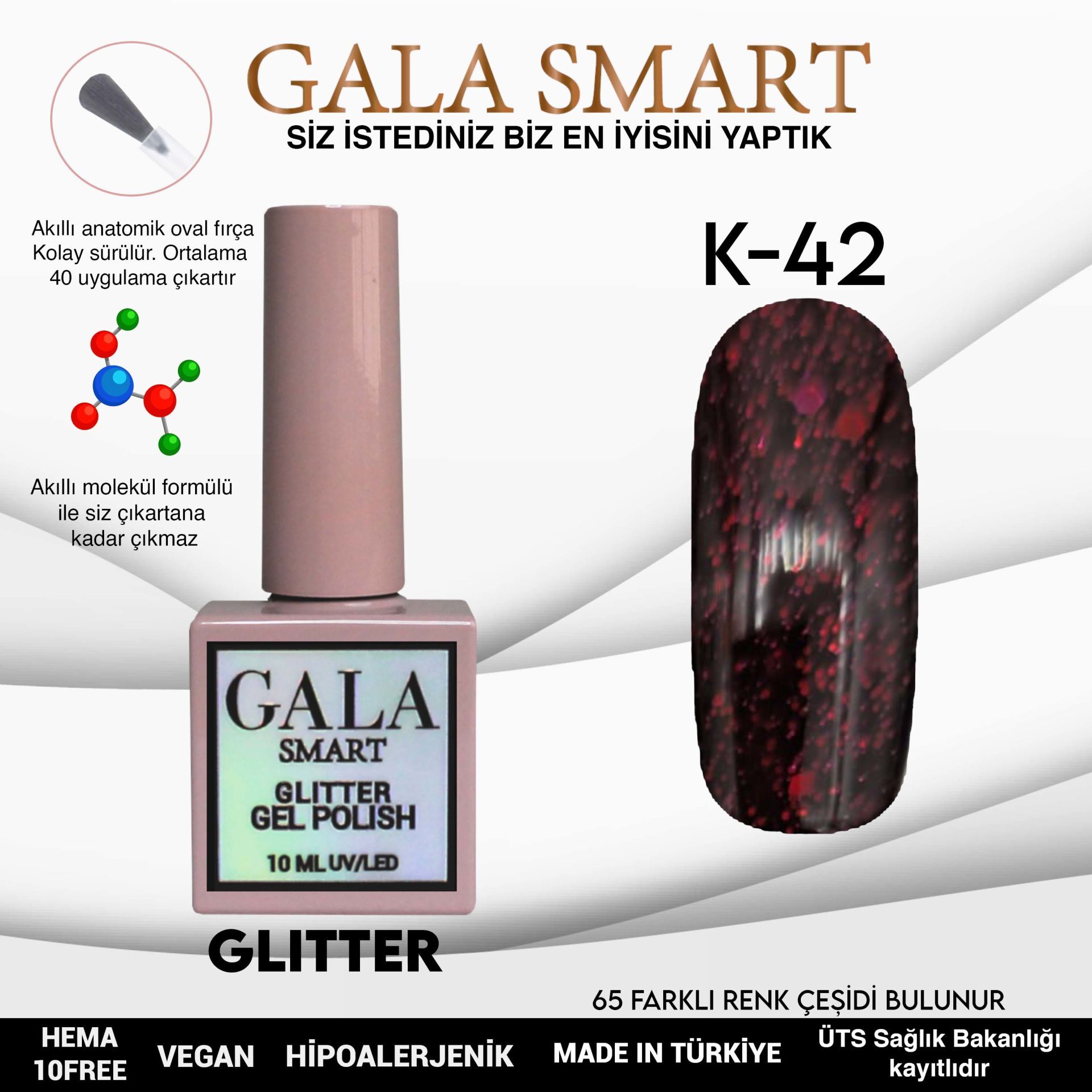 Gala smart glıtter kalıcı oje 10 mle k42