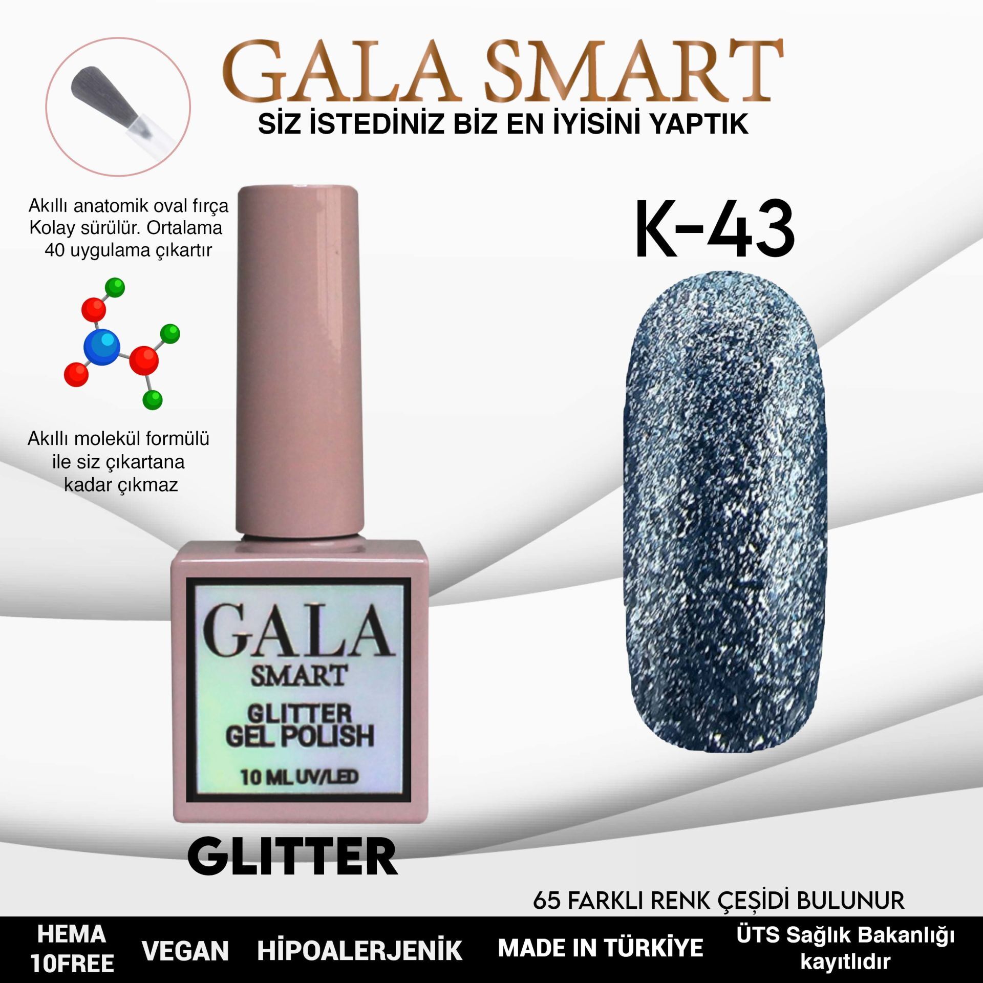 Gala smart glıtter kalıcı oje 10 mle k43