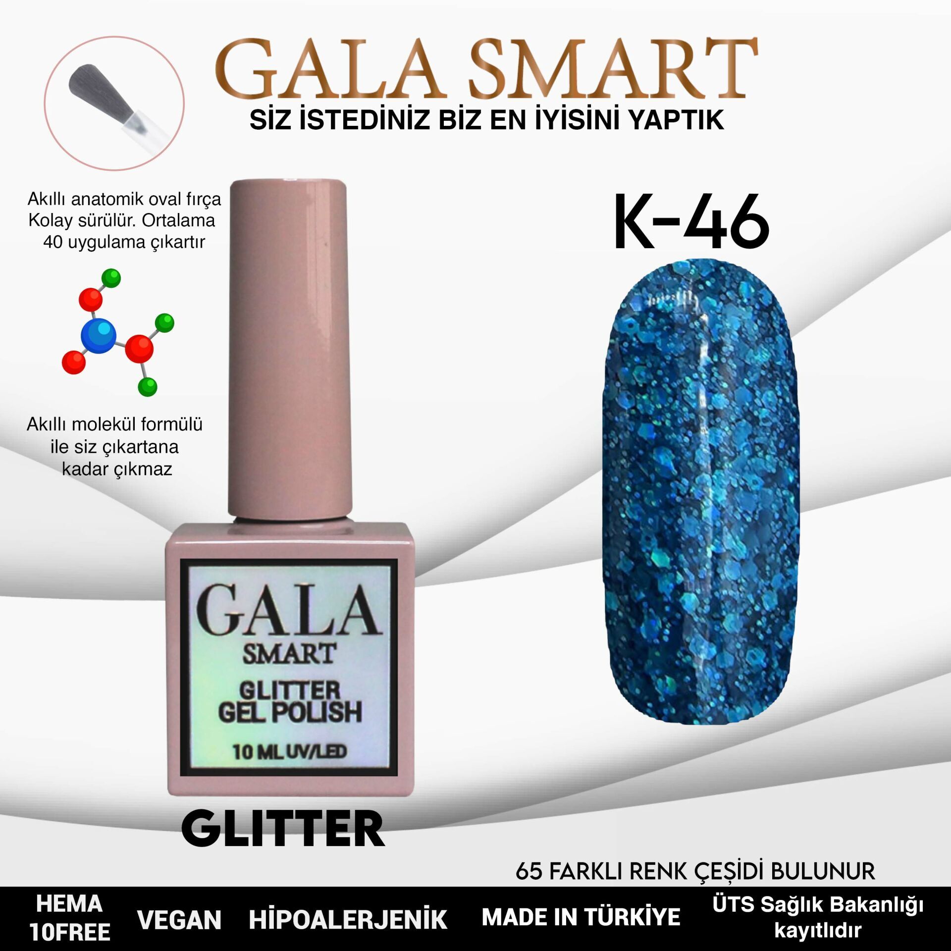 Gala smart glıtter kalıcı oje 10 mle k46